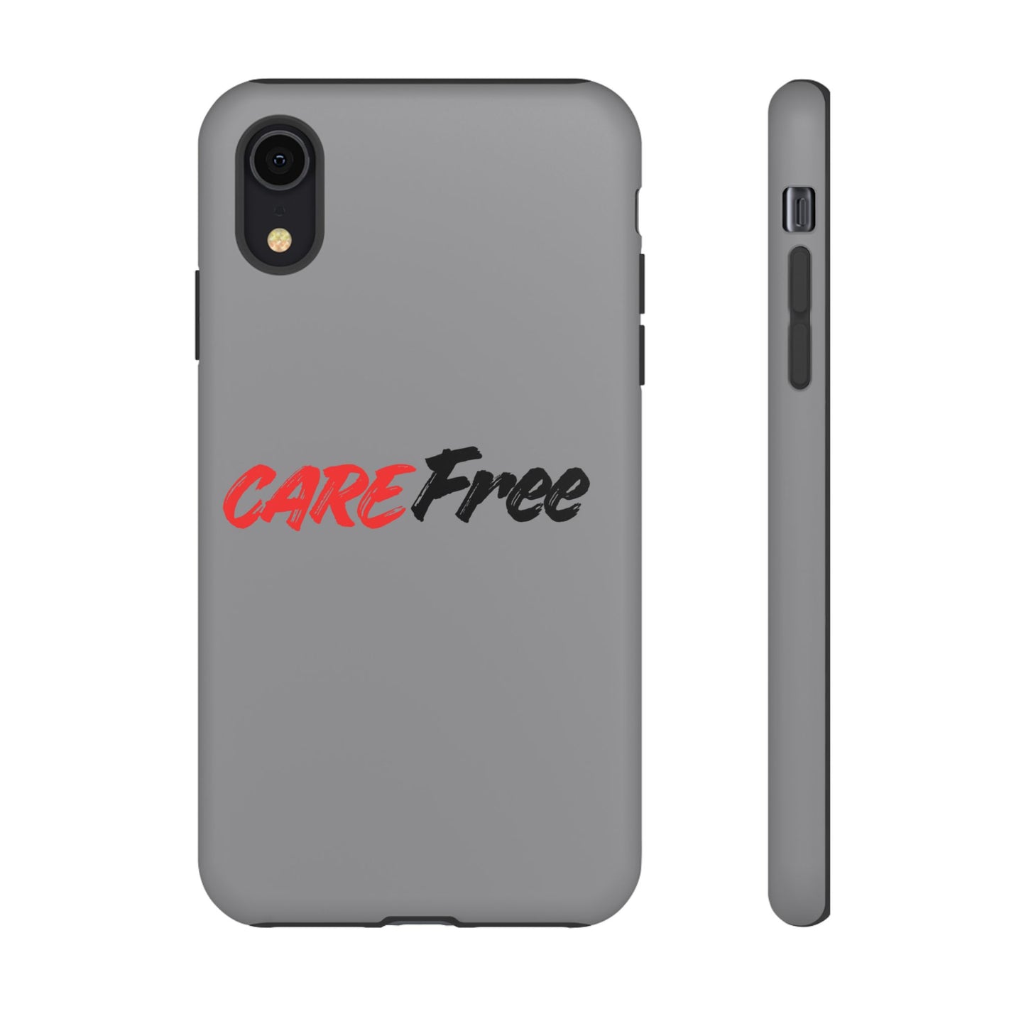 CareFree Tough Phone Case — Slim Protective iPhone Cover with Bold Red & Black Script