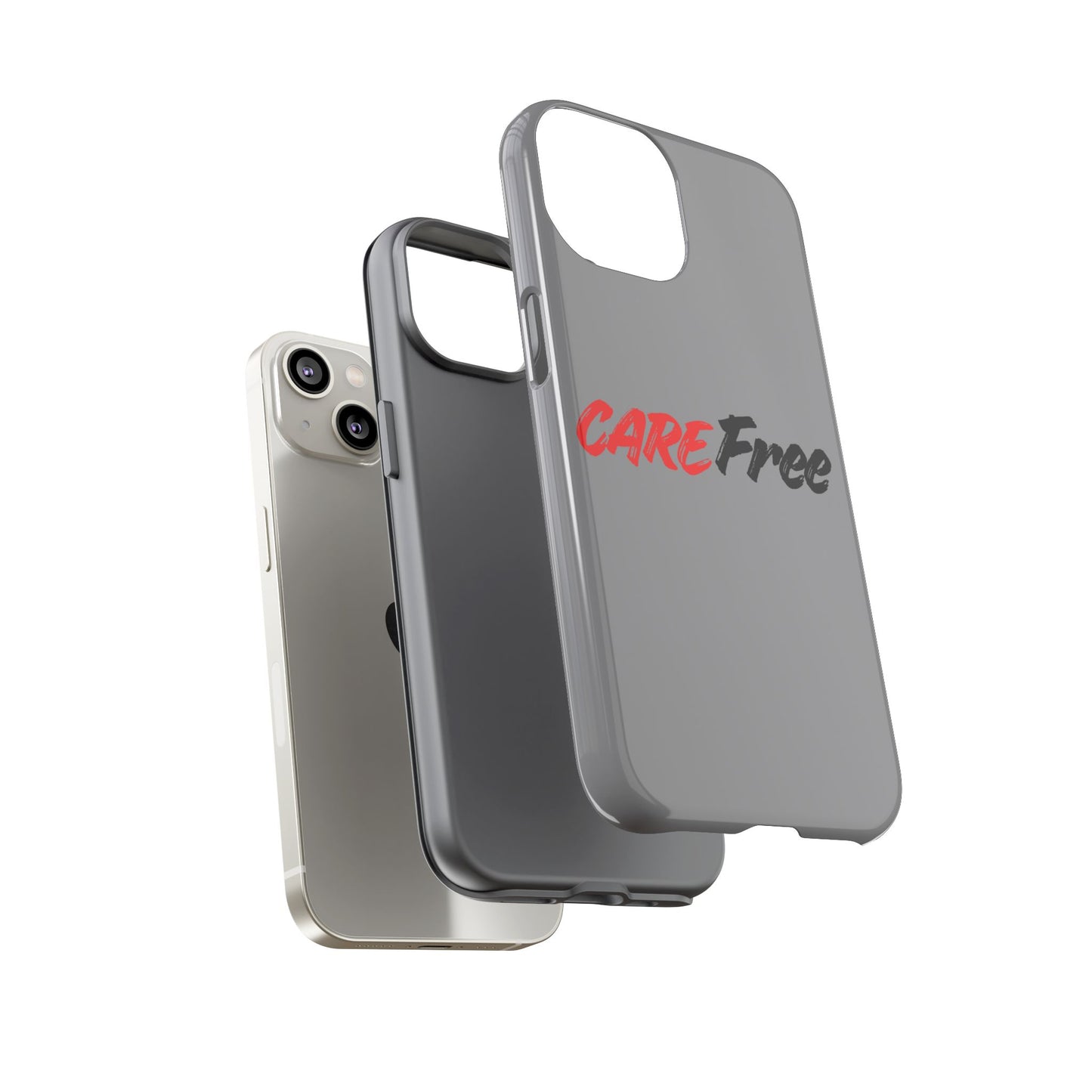 CareFree Tough Phone Case — Slim Protective iPhone Cover with Bold Red & Black Script