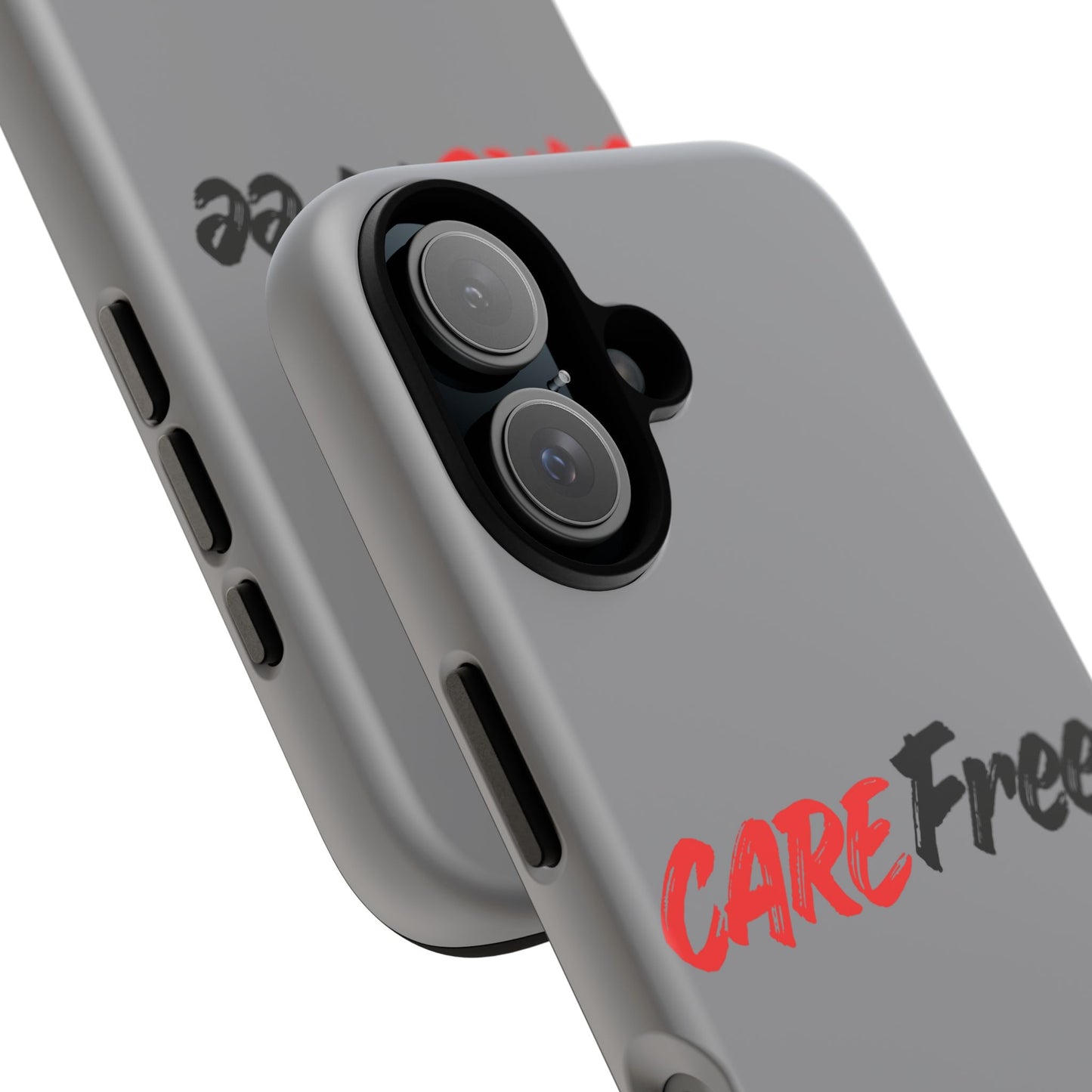 CareFree Tough Phone Case — Slim Protective iPhone Cover with Bold Red & Black Script