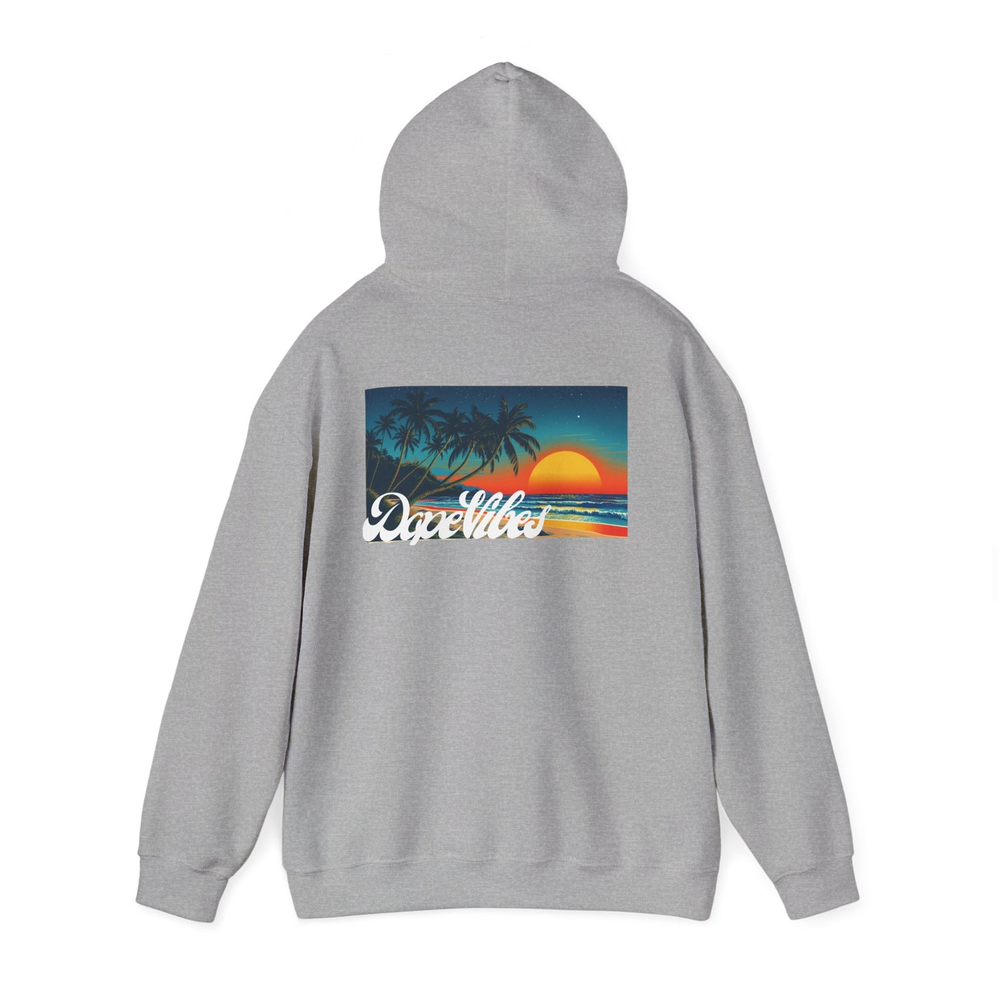 Sunset Paradise Hoodie — Retro Palm Beach Graphic with "Breathe" Script