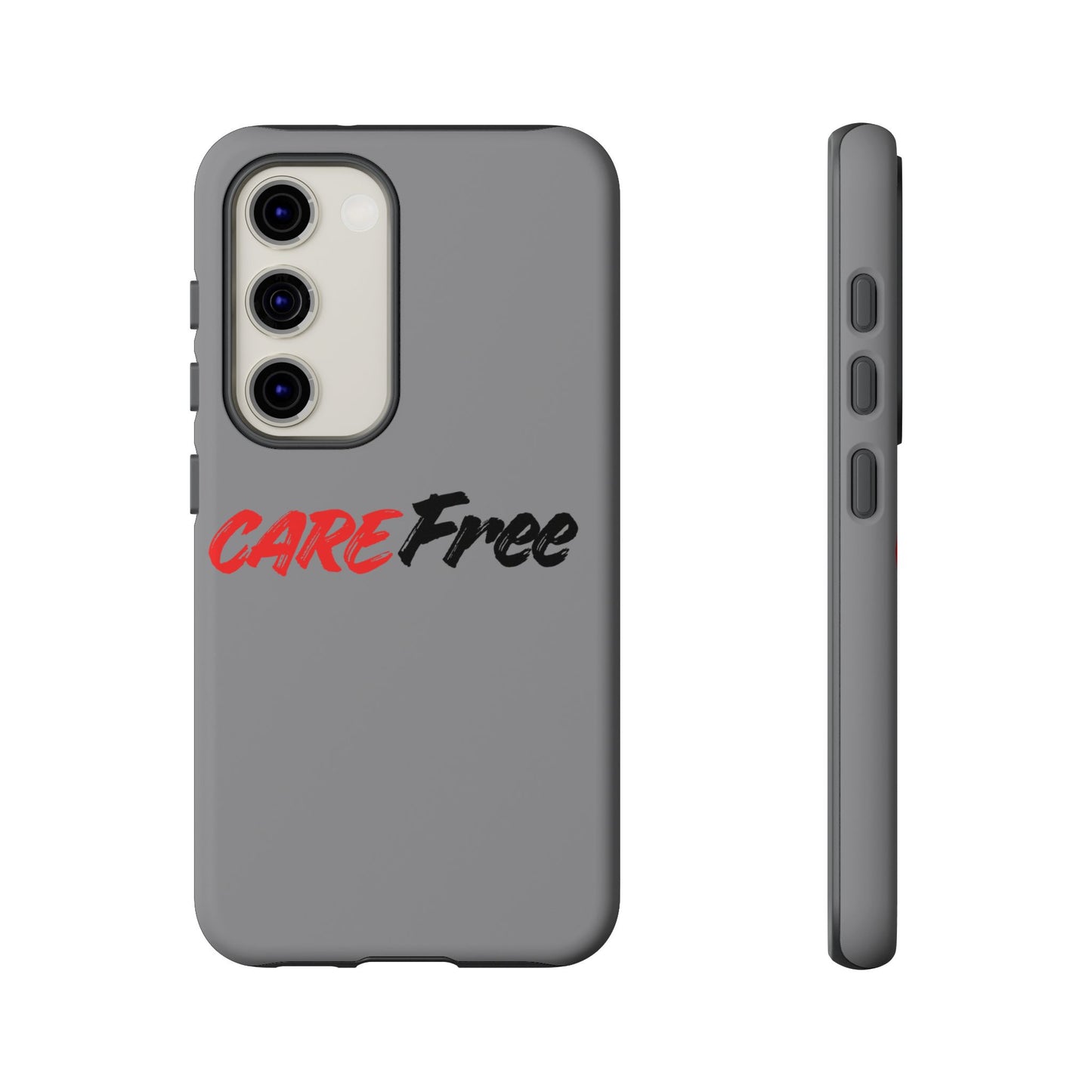 CareFree Tough Phone Case — Slim Protective iPhone Cover with Bold Red & Black Script