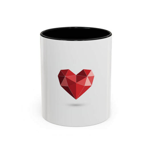 Geometric Red Heart Accent Coffee Mug — Valentines Romantic Ceramic Gift (11/15oz)