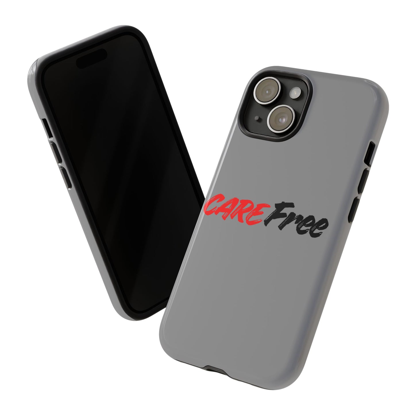 CareFree Tough Phone Case — Slim Protective iPhone Cover with Bold Red & Black Script