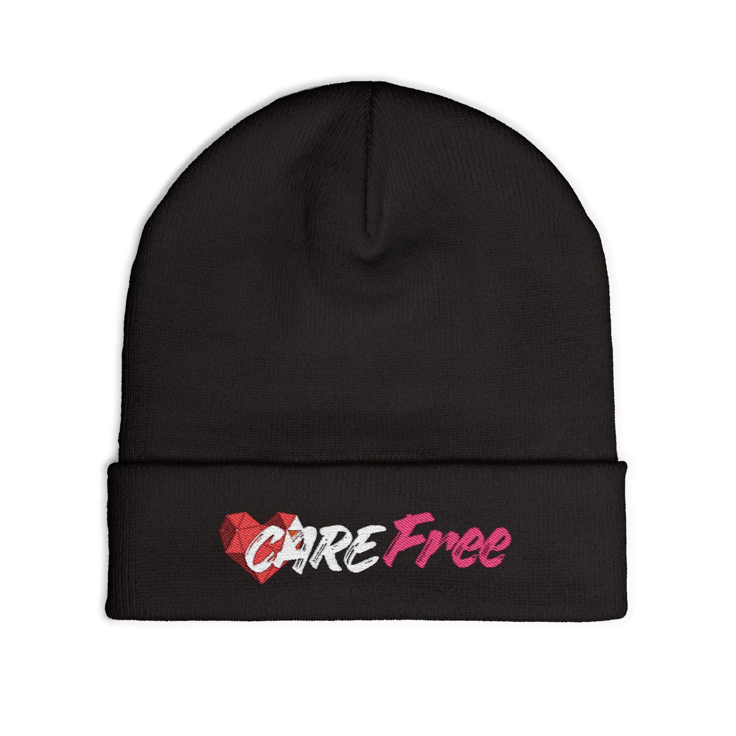 Care Free Embroidered Knit Beanie – Sequin Heart Accent