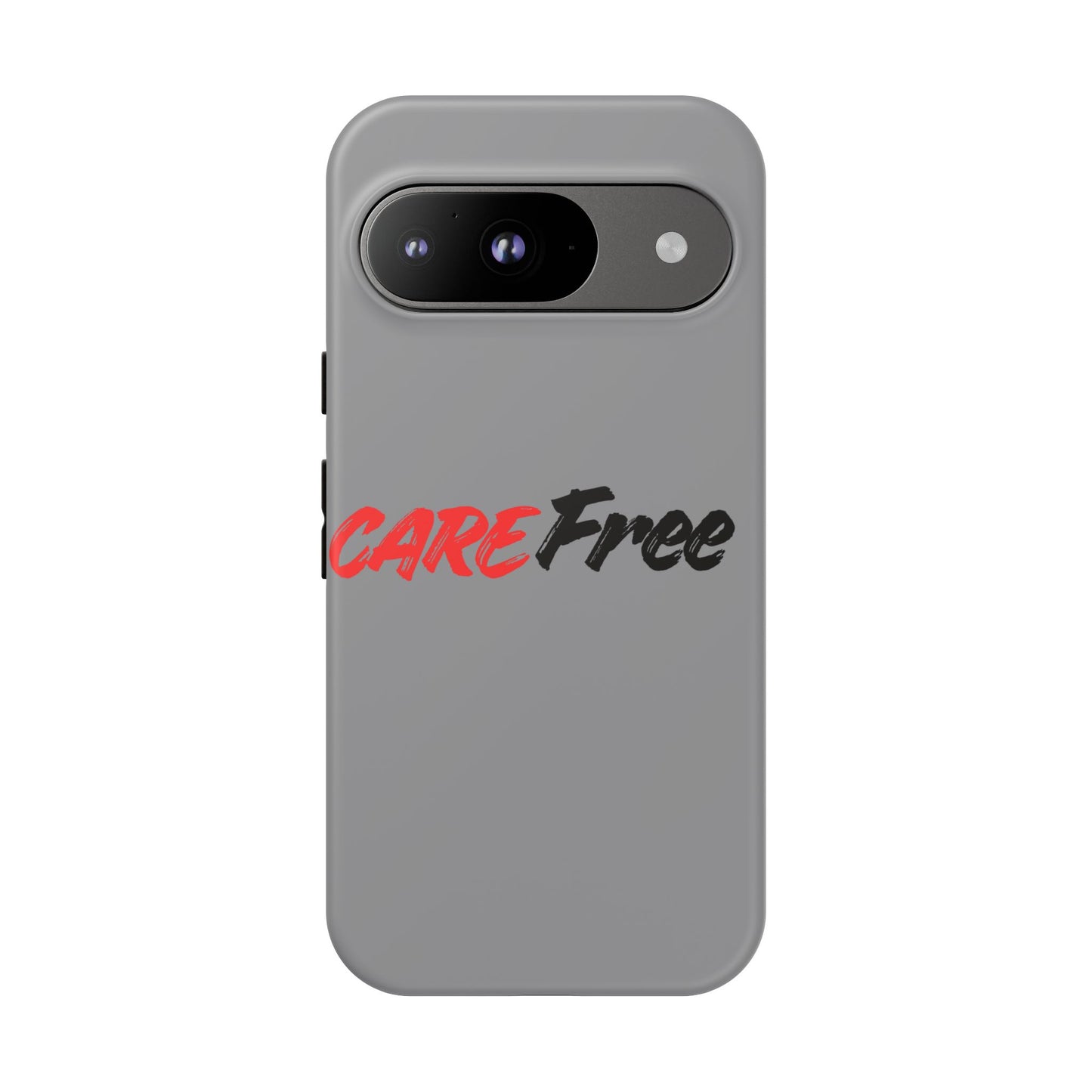 CareFree Tough Phone Case — Slim Protective iPhone Cover with Bold Red & Black Script