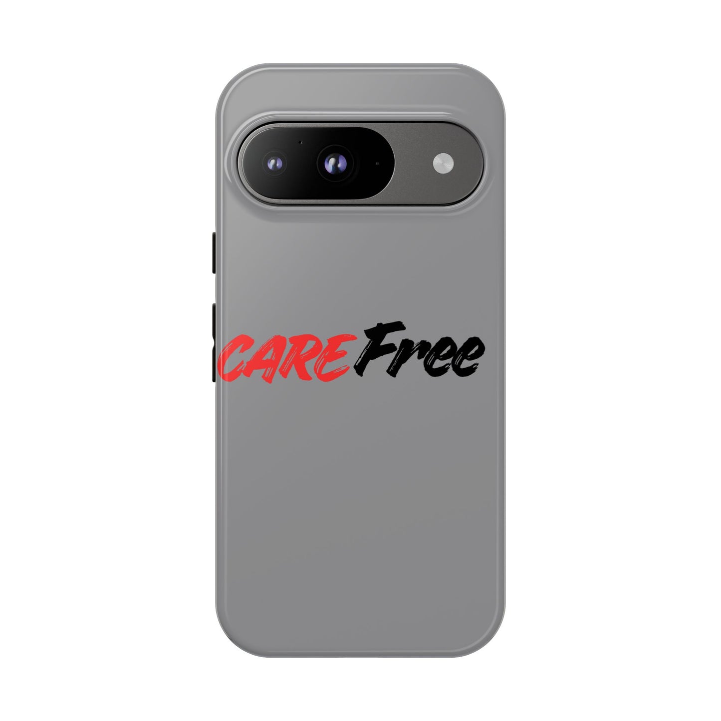 CareFree Tough Phone Case — Slim Protective iPhone Cover with Bold Red & Black Script