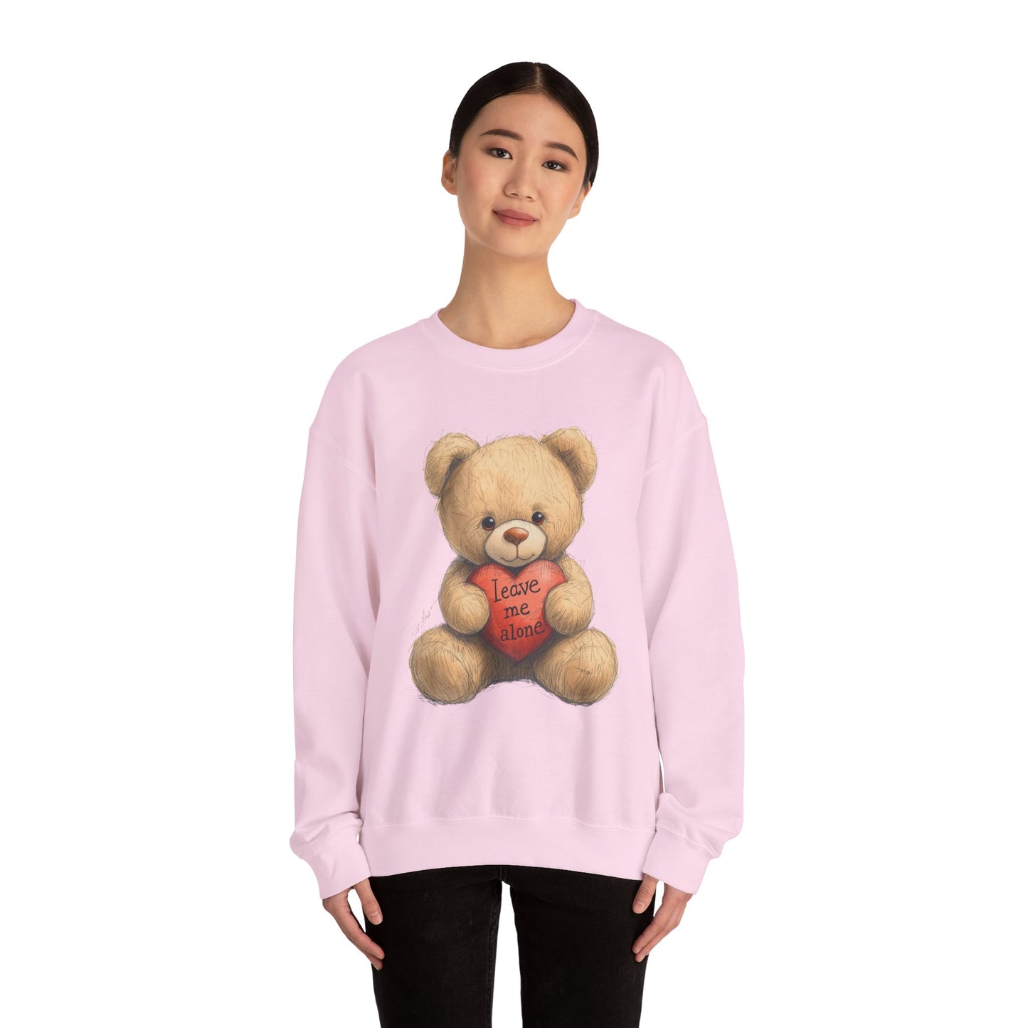 Crewneck Sweatshirt — Retro Teddy Holding 'Leave Me Alone' Heart