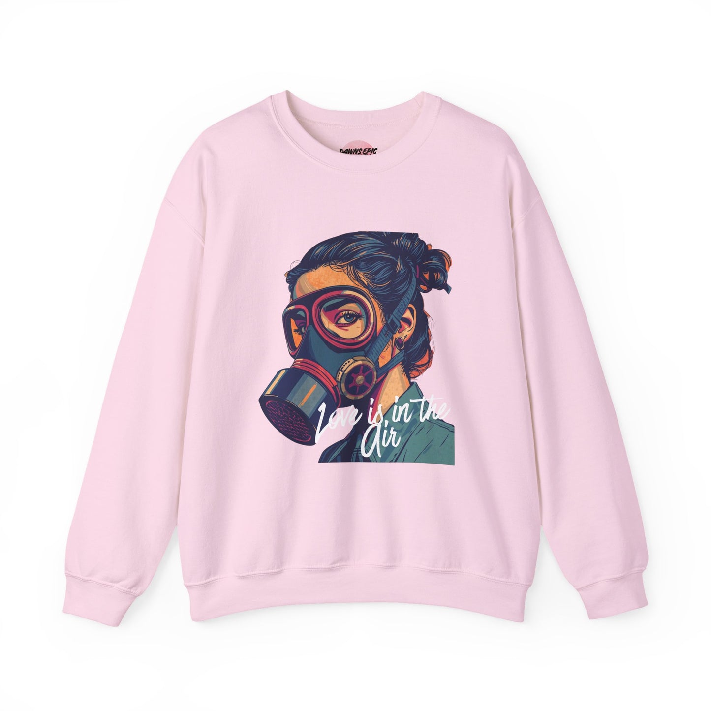 Gas Mask Portrait Sweatshirt — "Love Is in the Air" Graphic