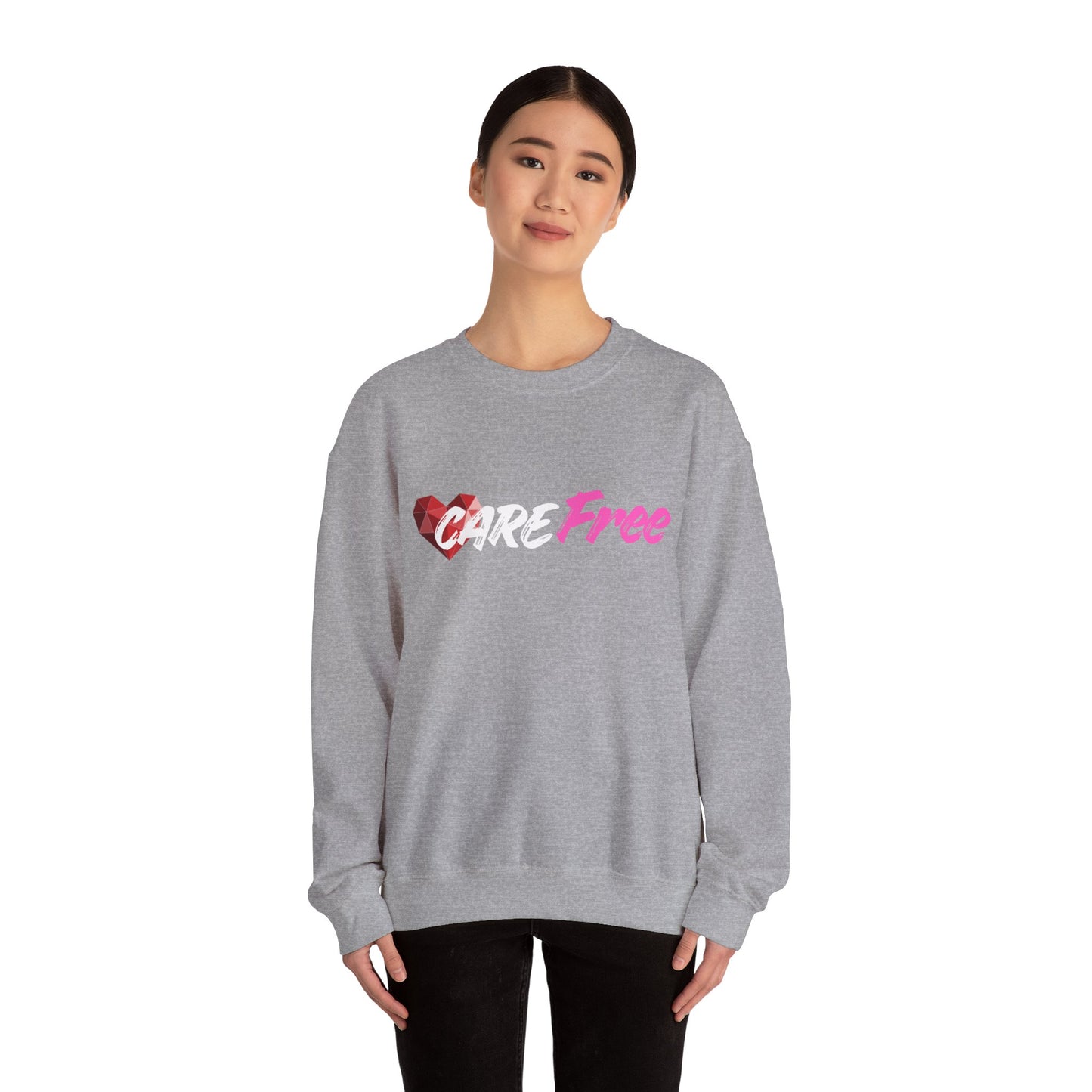 Crewneck Sweatshirt — 'Free' Pink Script with Geometric Heart Graphic