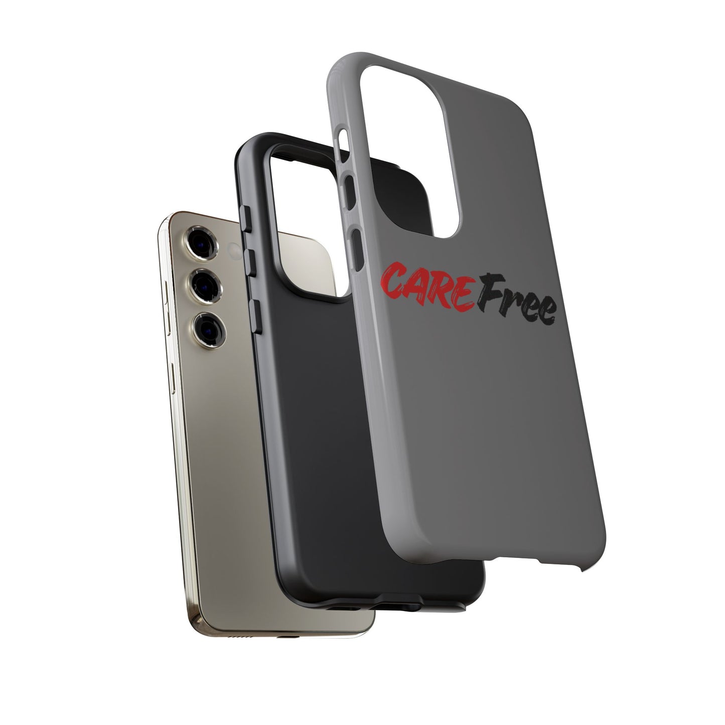CareFree Tough Phone Case — Slim Protective iPhone Cover with Bold Red & Black Script