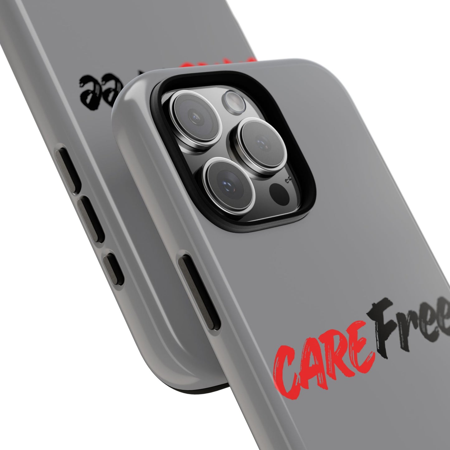 CareFree Tough Phone Case — Slim Protective iPhone Cover with Bold Red & Black Script