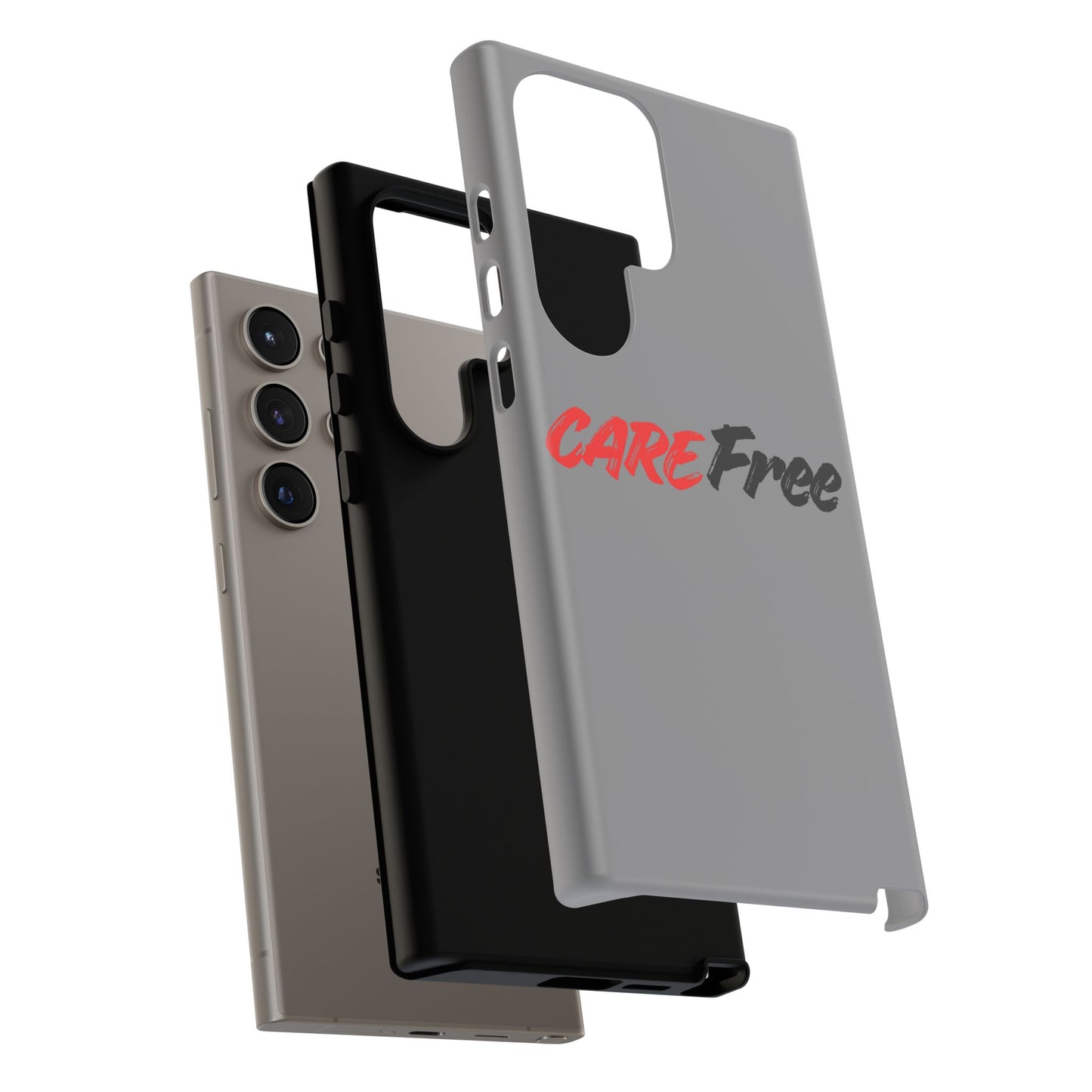 CareFree Tough Phone Case — Slim Protective iPhone Cover with Bold Red & Black Script