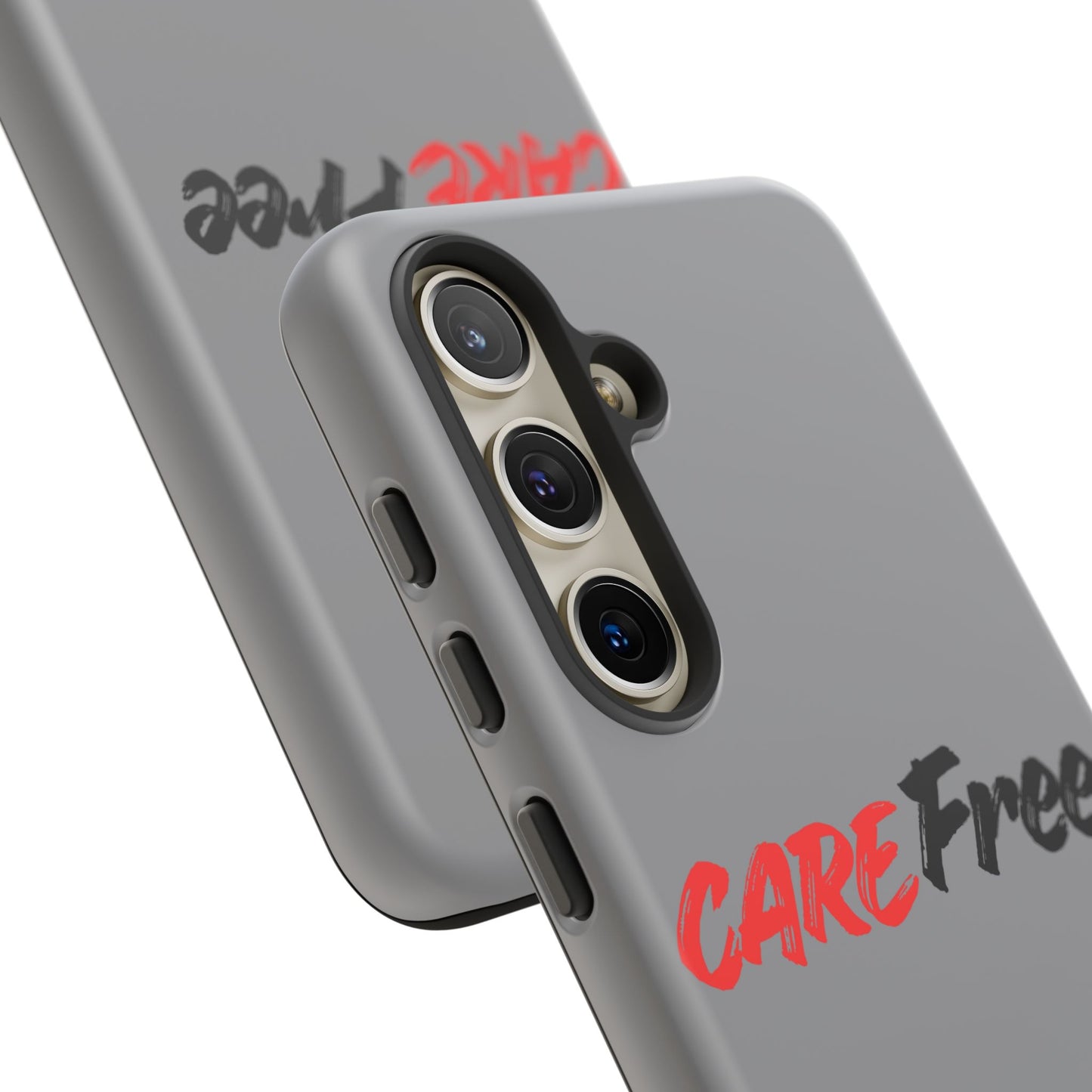 CareFree Tough Phone Case — Slim Protective iPhone Cover with Bold Red & Black Script