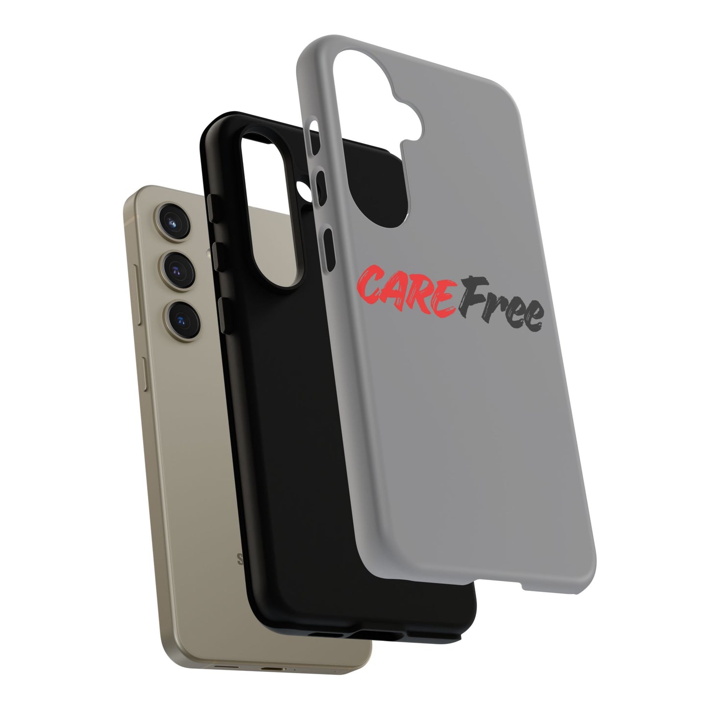 CareFree Tough Phone Case — Slim Protective iPhone Cover with Bold Red & Black Script