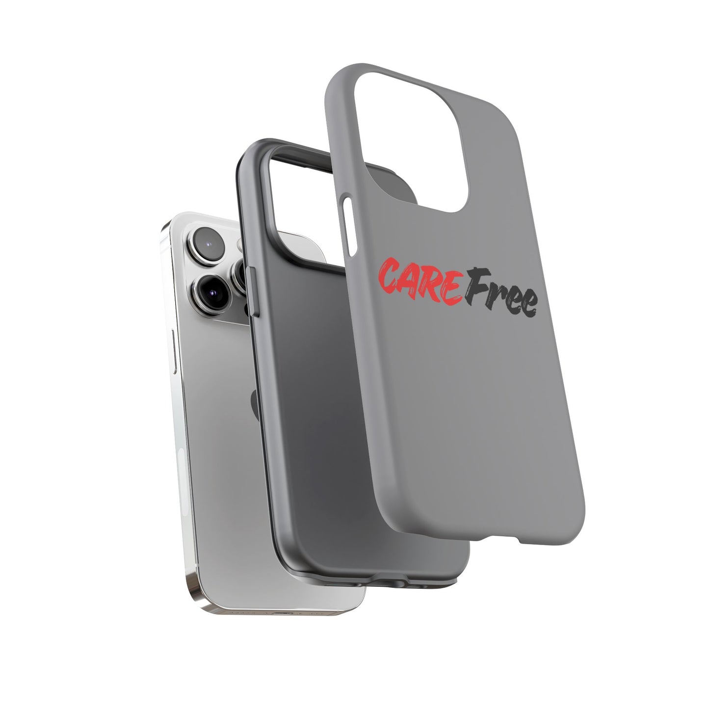 CareFree Tough Phone Case — Slim Protective iPhone Cover with Bold Red & Black Script