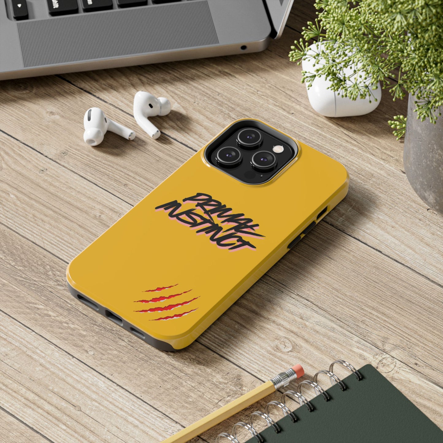 Primal Instinct Tough Phone Case — Yellow Rugged Protective Cover with Claw Mark Accent