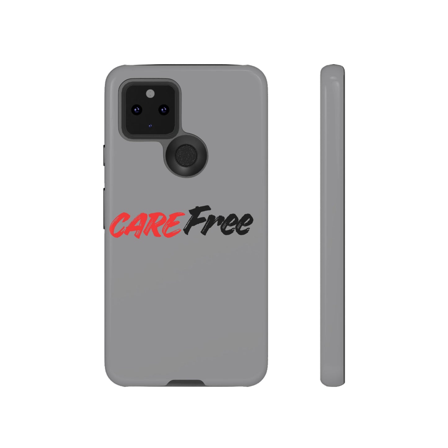 CareFree Tough Phone Case — Slim Protective iPhone Cover with Bold Red & Black Script