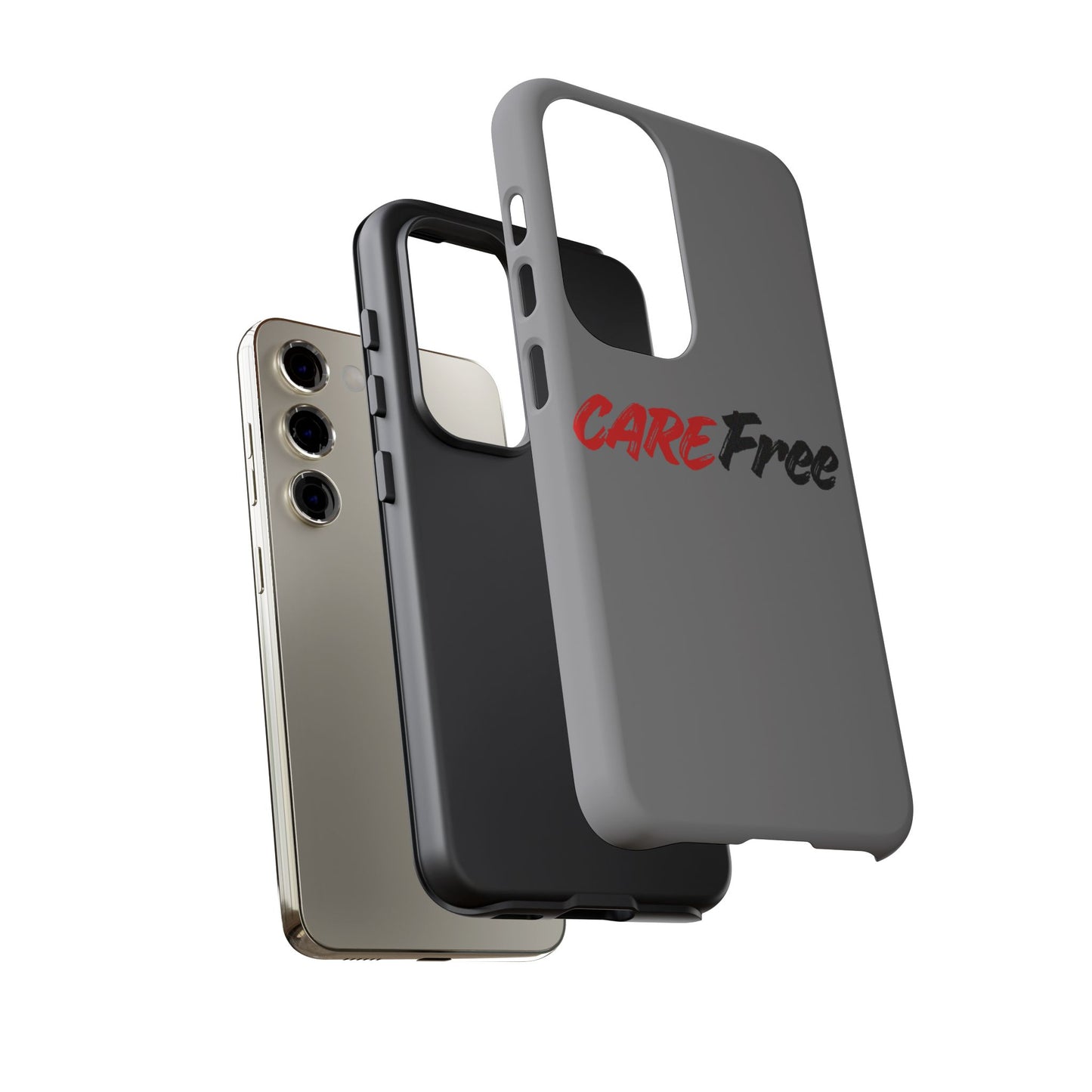 CareFree Tough Phone Case — Slim Protective iPhone Cover with Bold Red & Black Script