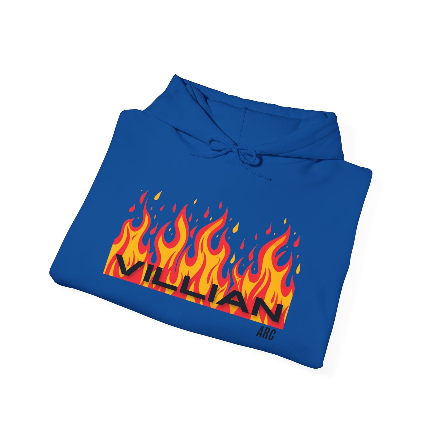 Flame Graphic Hoodie — 'Villian' Retro Fire Logo Streetwear