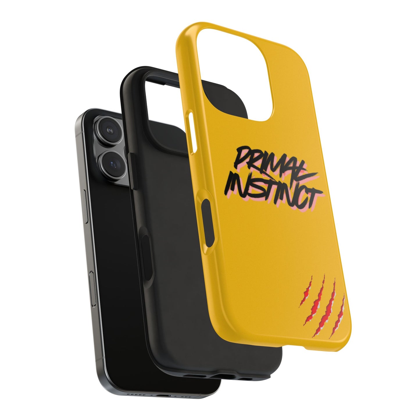 Primal Instinct Tough Phone Case — Yellow Rugged Protective Cover with Claw Mark Accent
