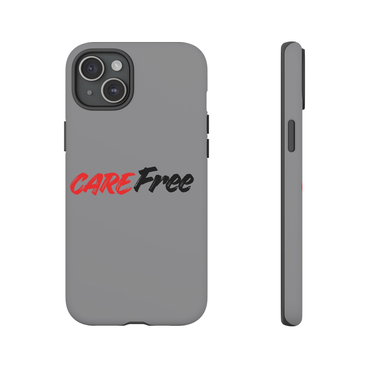 CareFree Tough Phone Case — Slim Protective iPhone Cover with Bold Red & Black Script