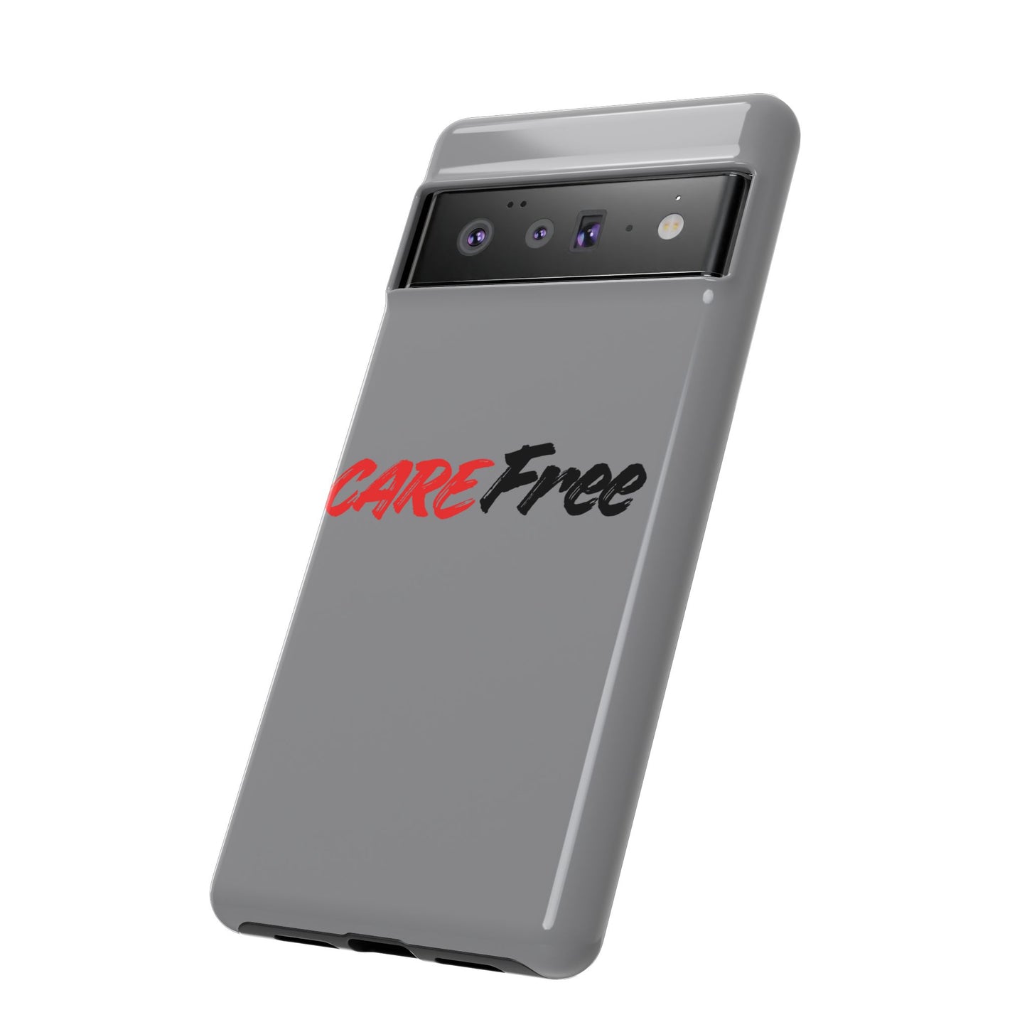 CareFree Tough Phone Case — Slim Protective iPhone Cover with Bold Red & Black Script