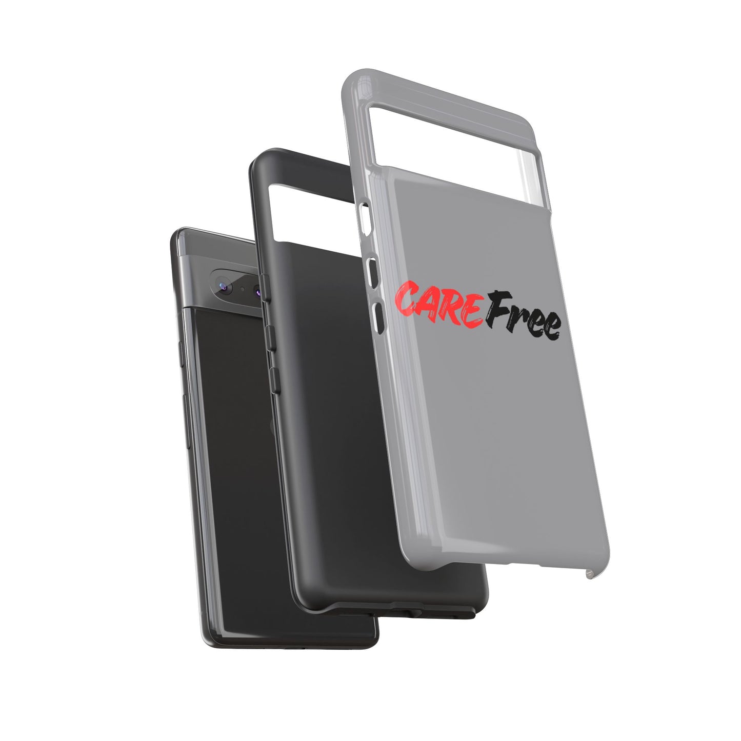 CareFree Tough Phone Case — Slim Protective iPhone Cover with Bold Red & Black Script