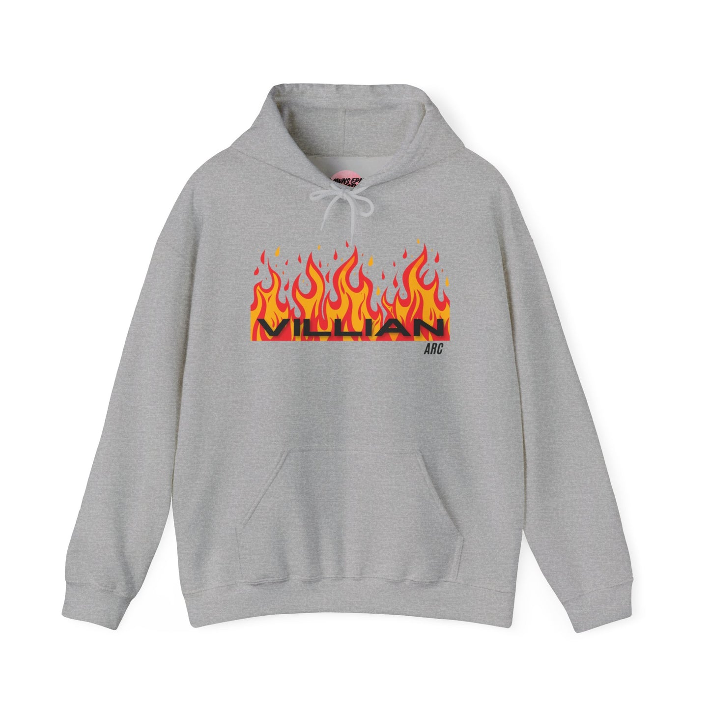 Flame Graphic Hoodie — 'Villian' Retro Fire Logo Streetwear