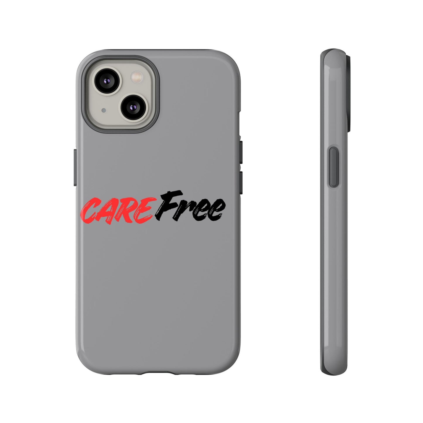 CareFree Tough Phone Case — Slim Protective iPhone Cover with Bold Red & Black Script