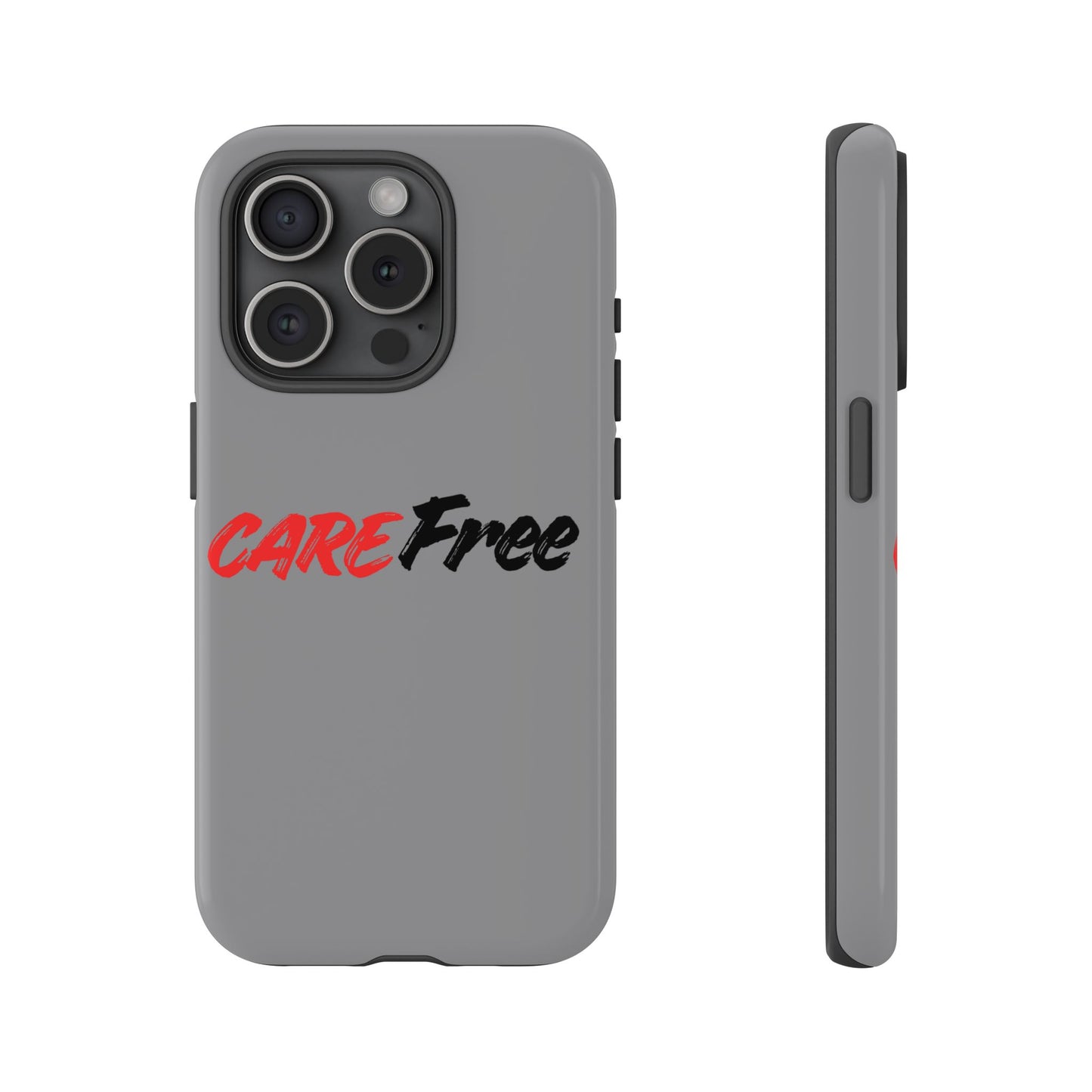 CareFree Tough Phone Case — Slim Protective iPhone Cover with Bold Red & Black Script