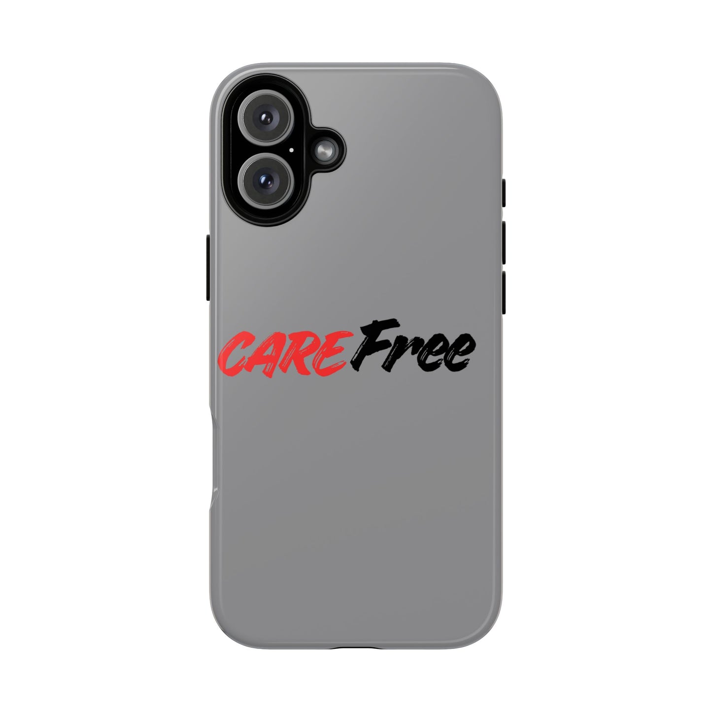 CareFree Tough Phone Case — Slim Protective iPhone Cover with Bold Red & Black Script