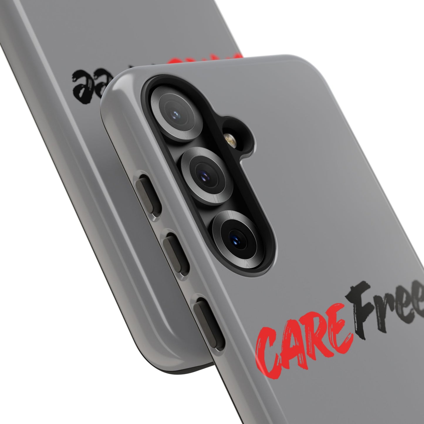 CareFree Tough Phone Case — Slim Protective iPhone Cover with Bold Red & Black Script