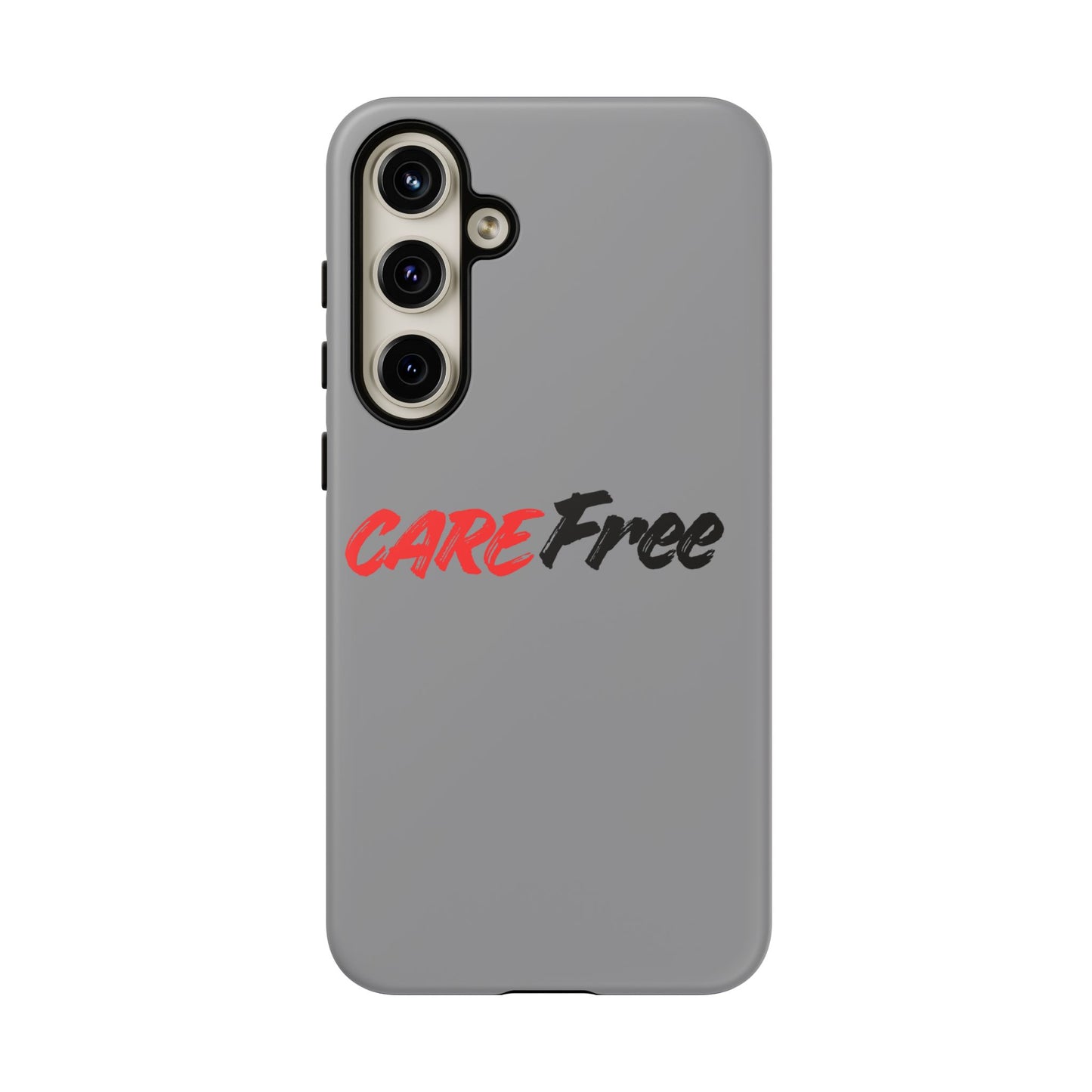 CareFree Tough Phone Case — Slim Protective iPhone Cover with Bold Red & Black Script