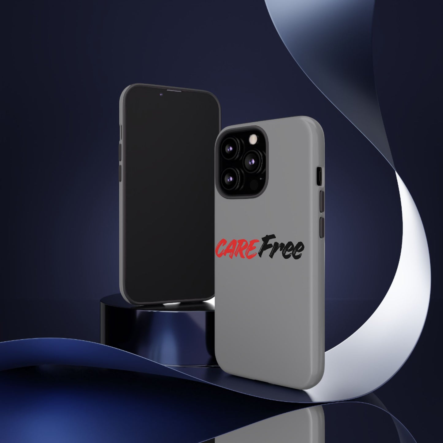 CareFree Tough Phone Case — Slim Protective iPhone Cover with Bold Red & Black Script