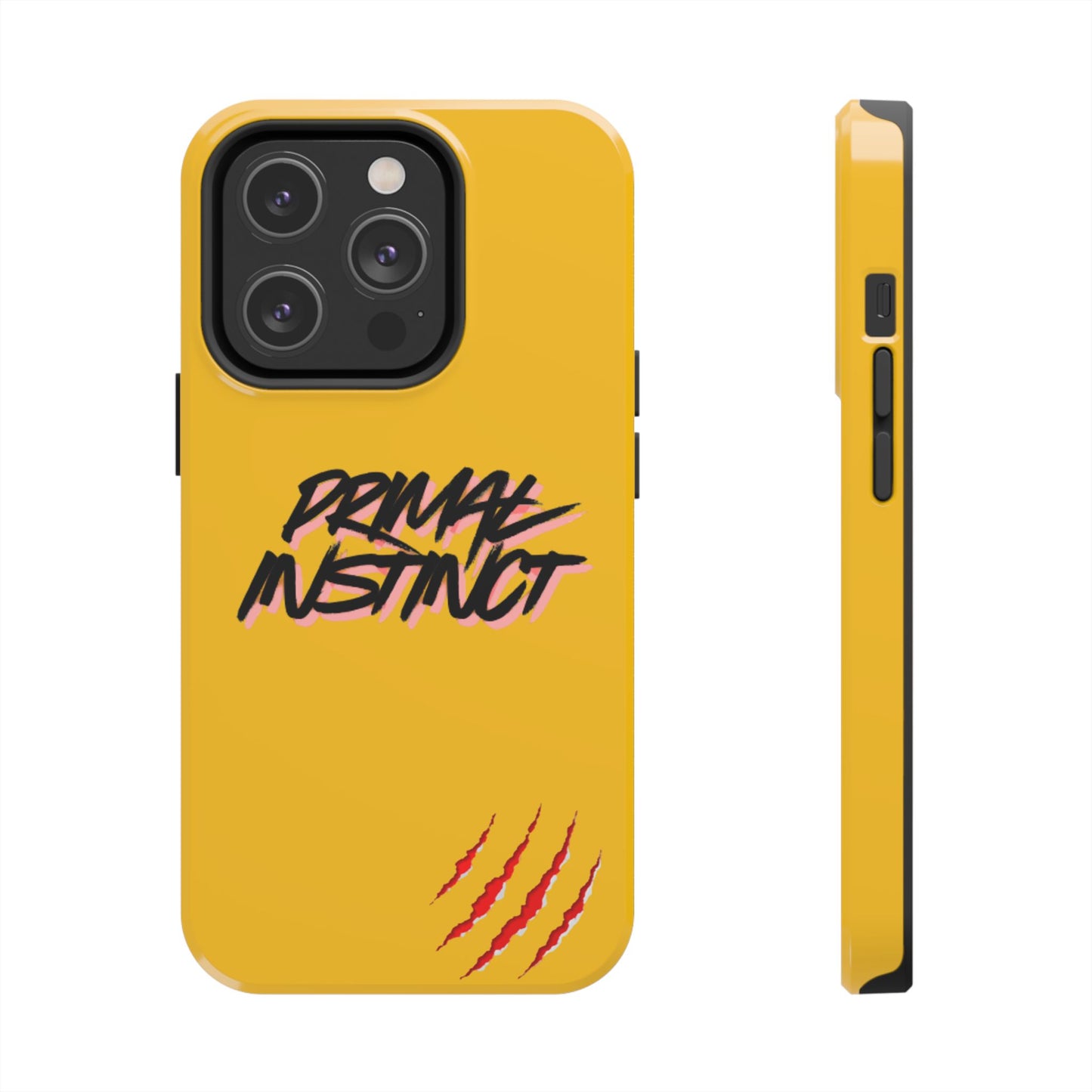 Primal Instinct Tough Phone Case — Yellow Rugged Protective Cover with Claw Mark Accent
