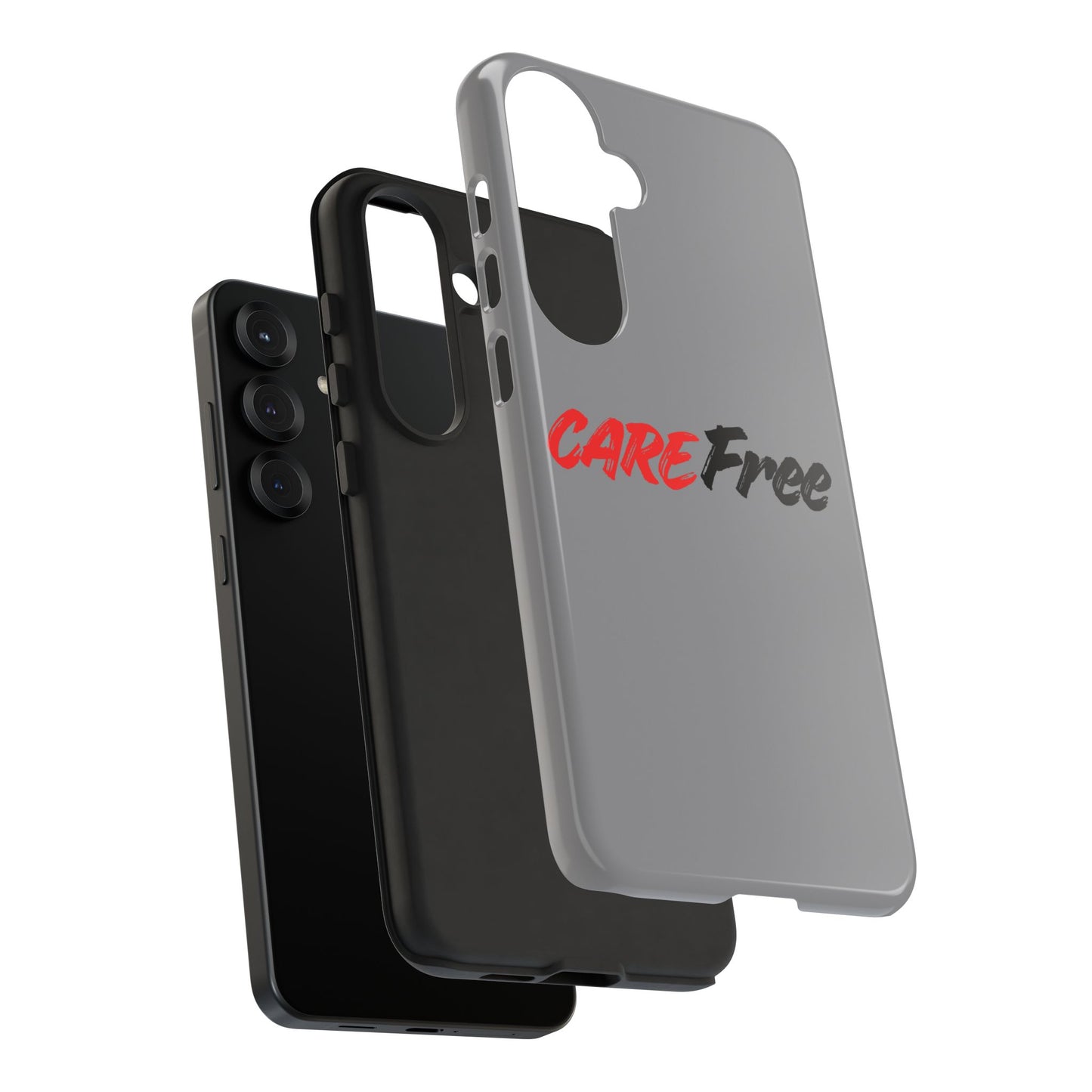 CareFree Tough Phone Case — Slim Protective iPhone Cover with Bold Red & Black Script