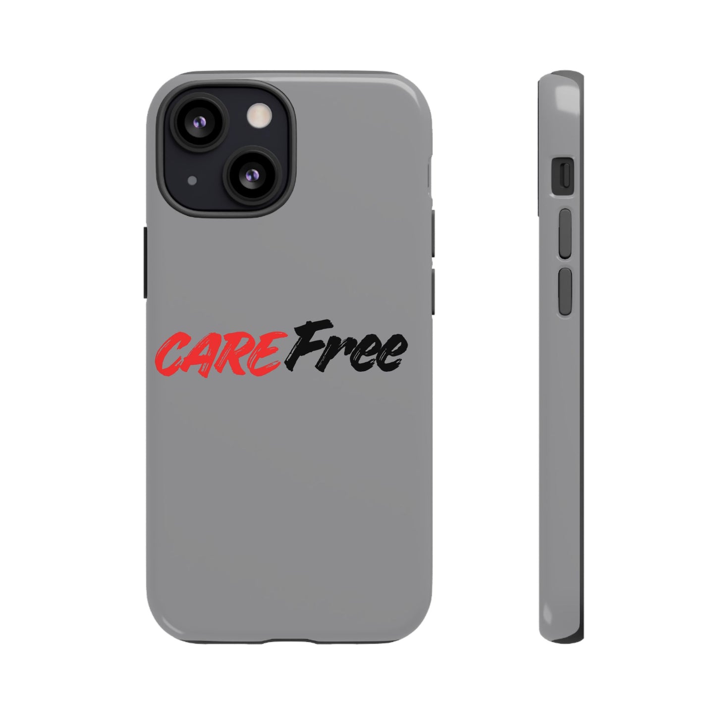 CareFree Tough Phone Case — Slim Protective iPhone Cover with Bold Red & Black Script
