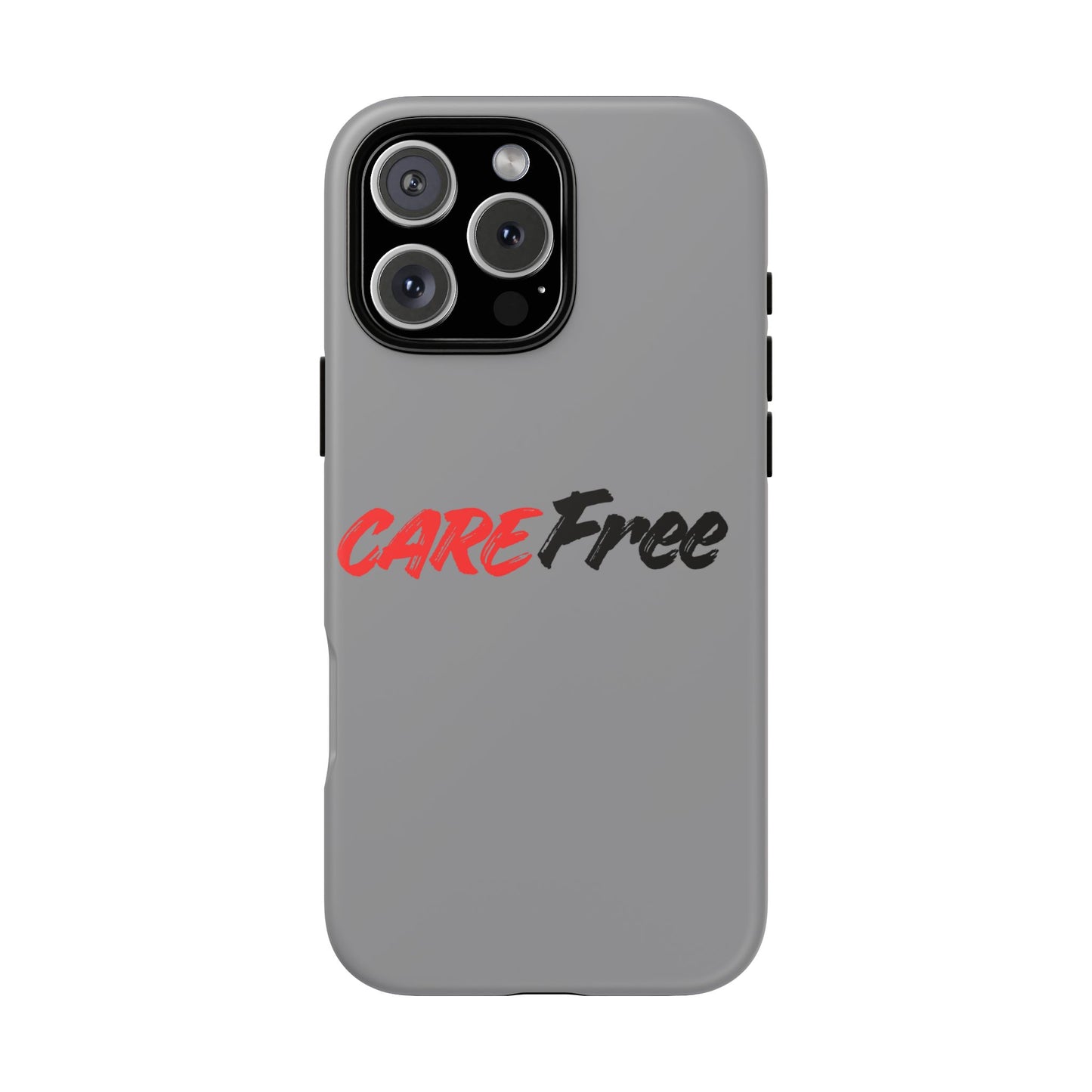 CareFree Tough Phone Case — Slim Protective iPhone Cover with Bold Red & Black Script