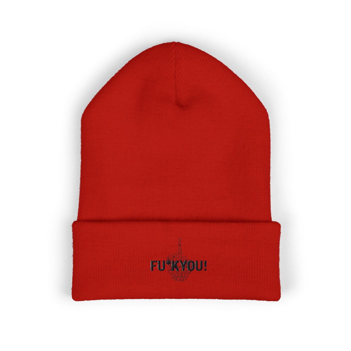 Embroidered 'FU* YOU' Cuffed Beanie — Classic Knit Winter Hat