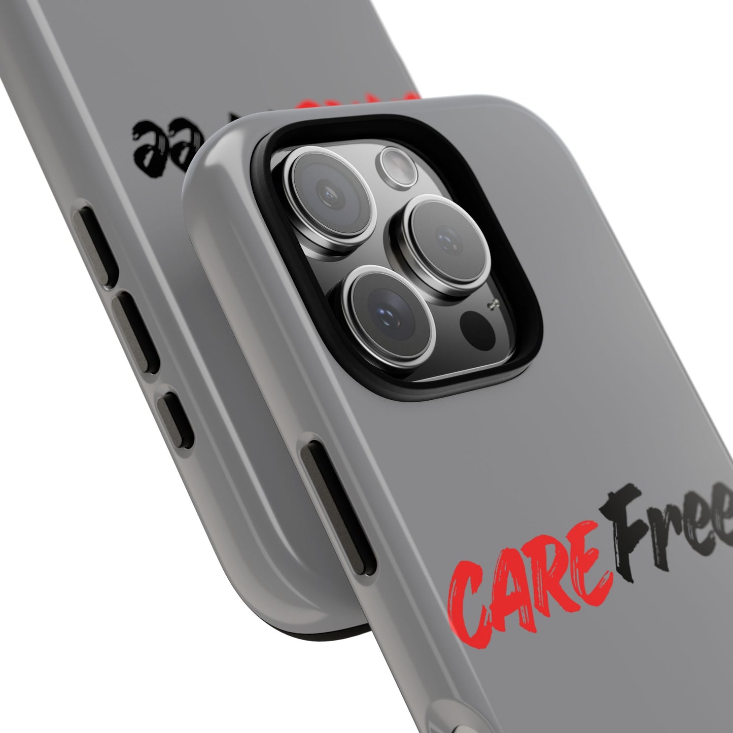 CareFree Tough Phone Case — Slim Protective iPhone Cover with Bold Red & Black Script