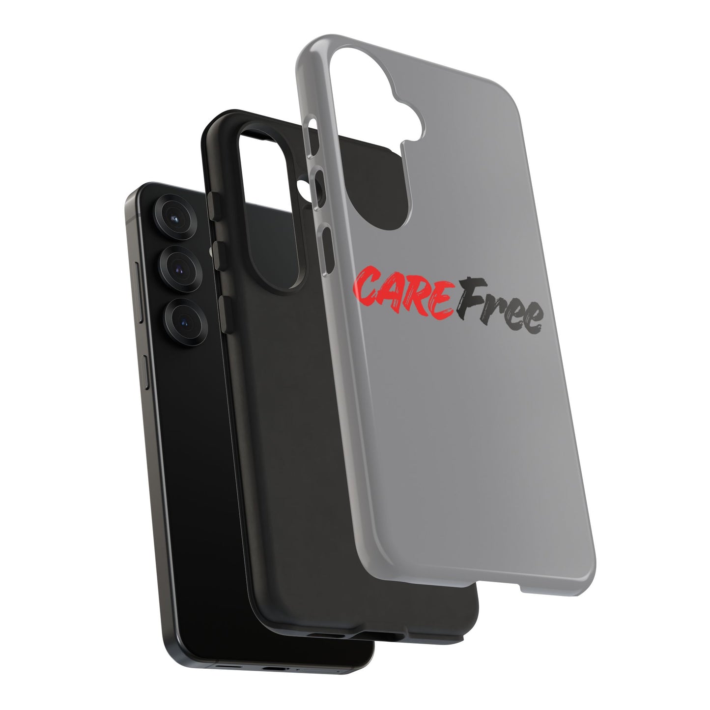 CareFree Tough Phone Case — Slim Protective iPhone Cover with Bold Red & Black Script