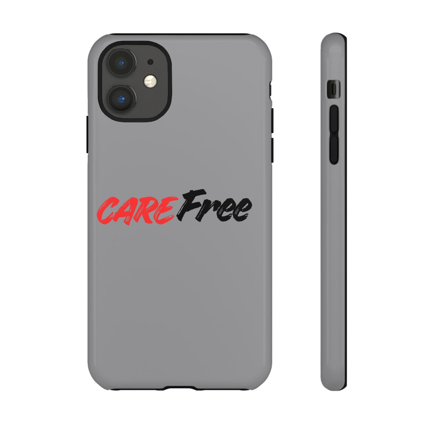 CareFree Tough Phone Case — Slim Protective iPhone Cover with Bold Red & Black Script
