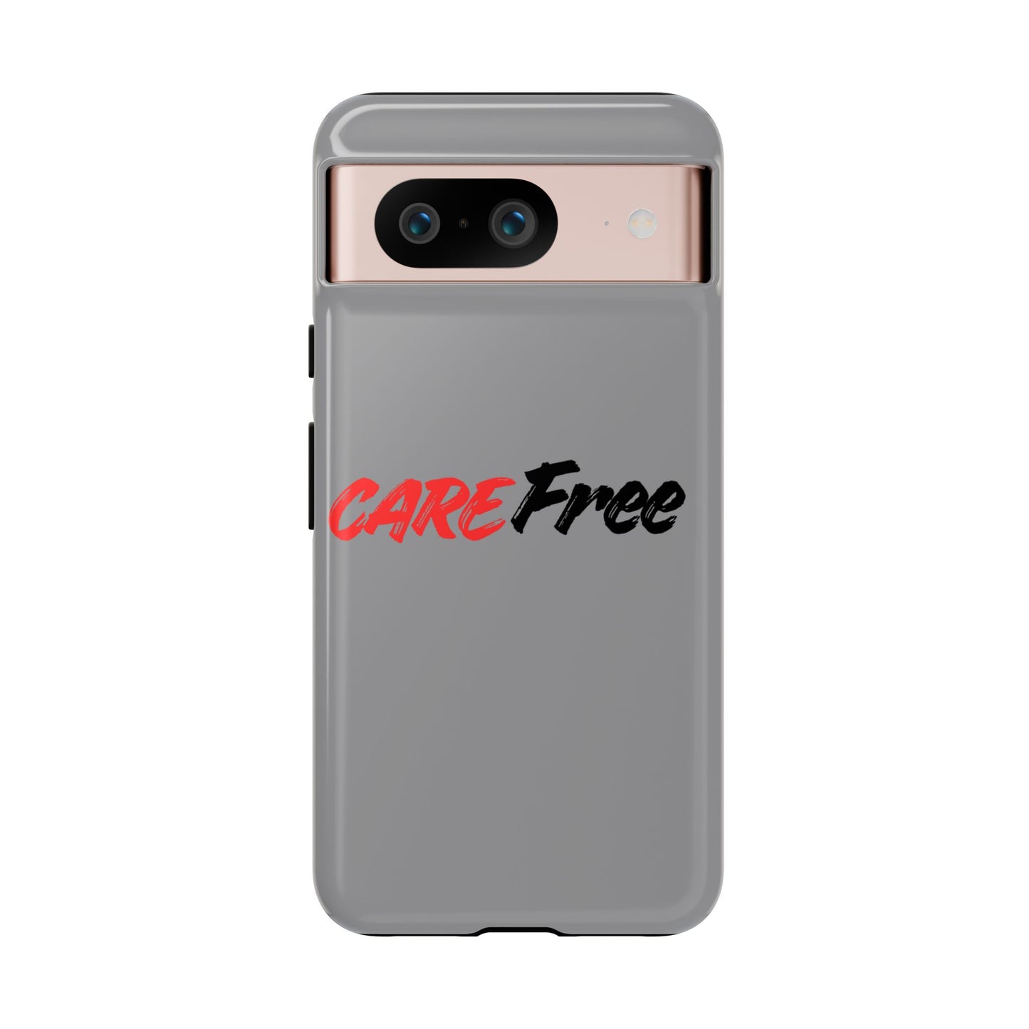 CareFree Tough Phone Case — Slim Protective iPhone Cover with Bold Red & Black Script