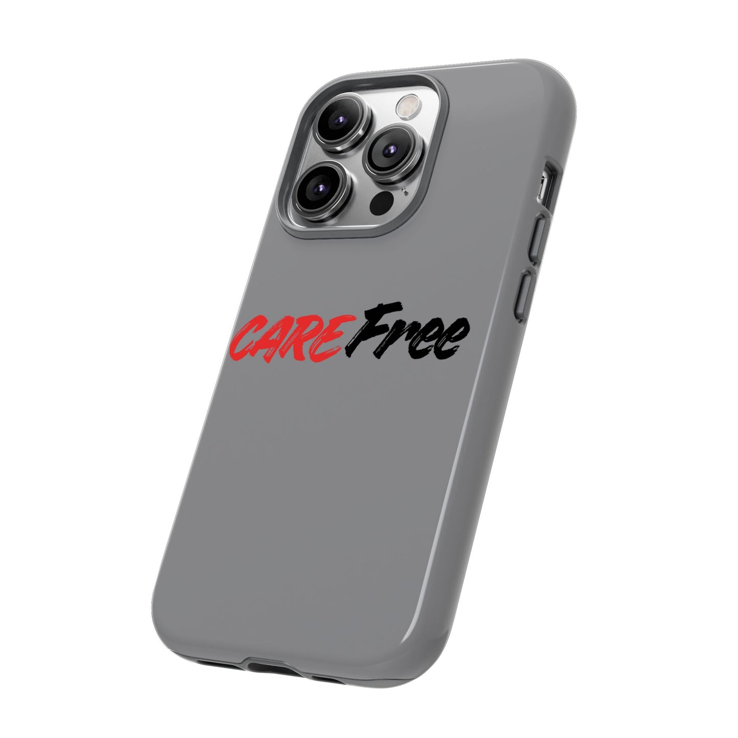 CareFree Tough Phone Case — Slim Protective iPhone Cover with Bold Red & Black Script