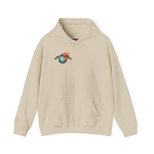 Destroy the System Save the World Hoodie — Protest Graphic Hoodie with Flaming Earth Design