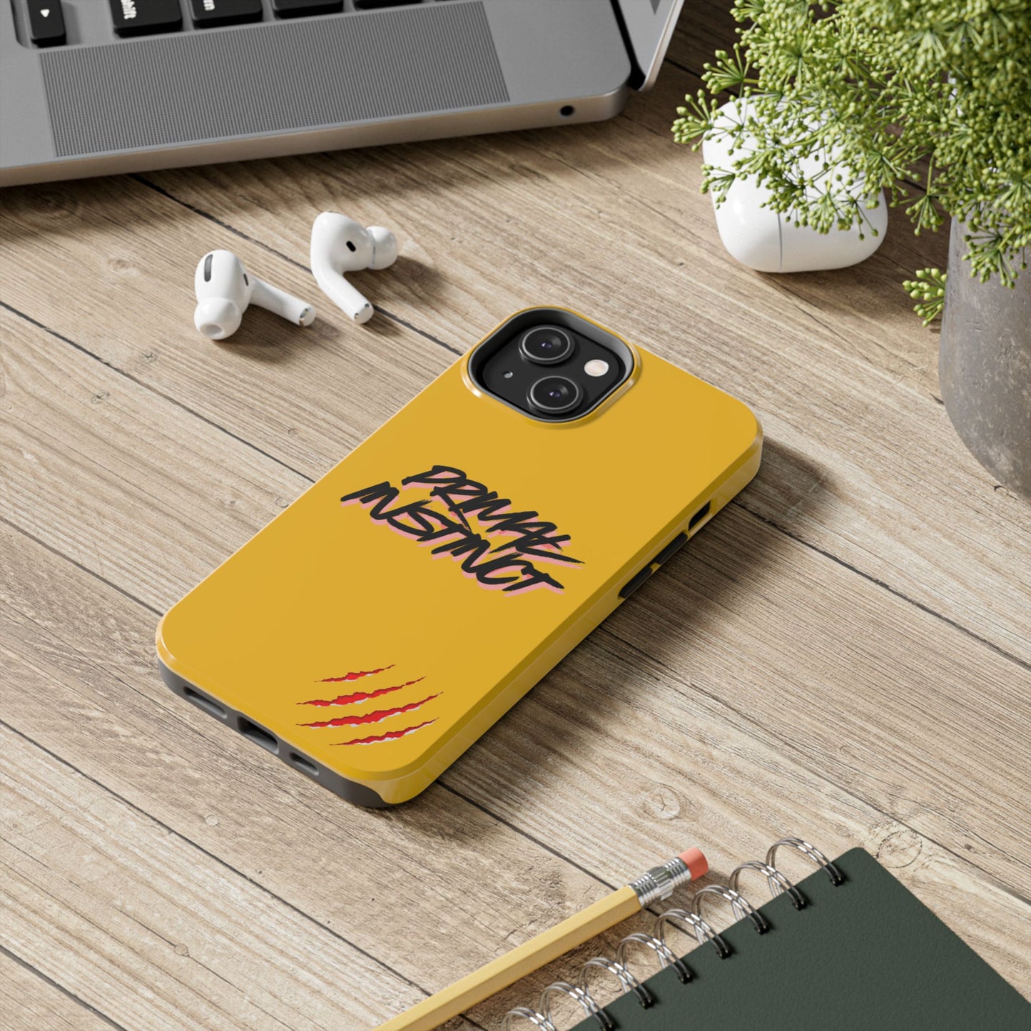 Primal Instinct Tough Phone Case — Yellow Rugged Protective Cover with Claw Mark Accent