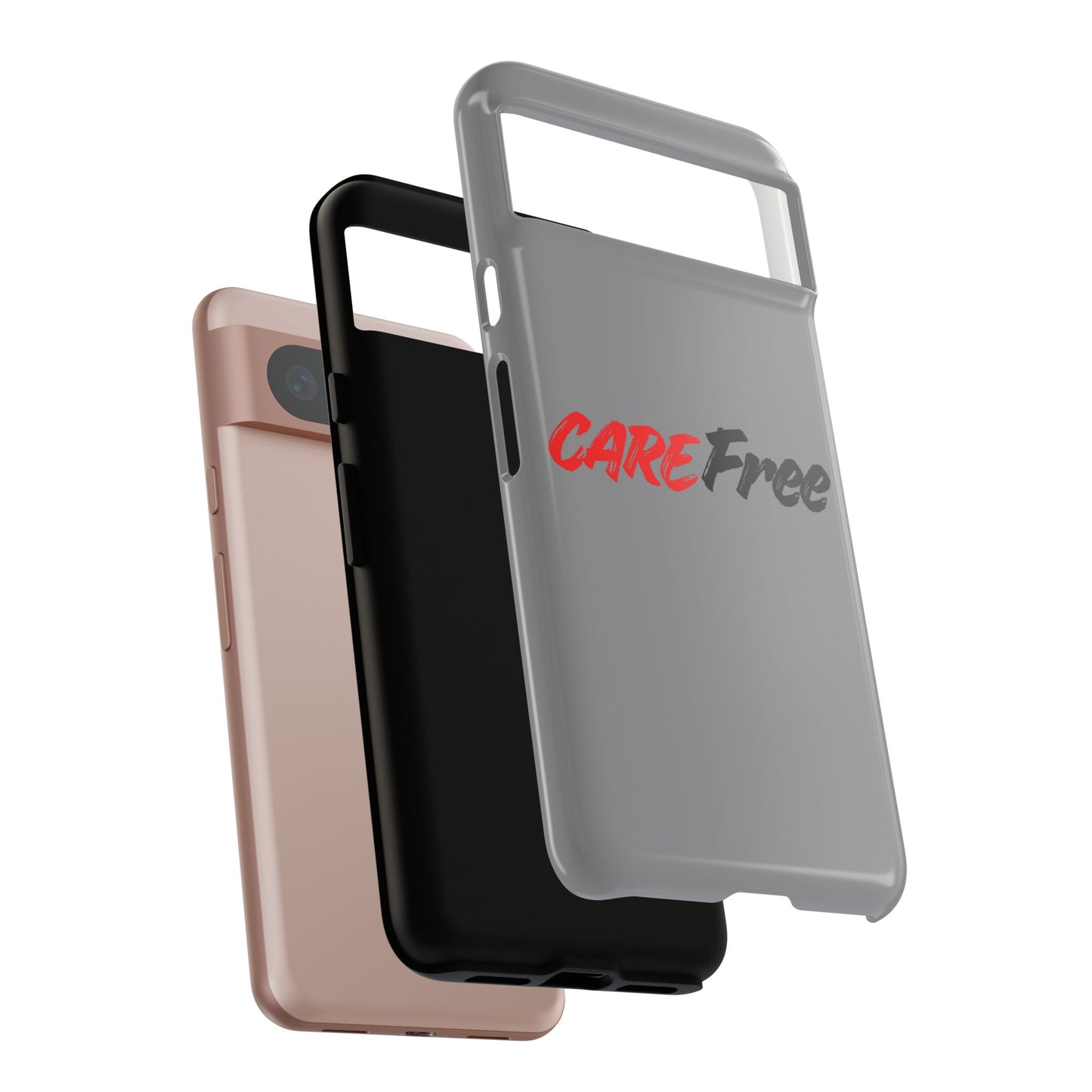 CareFree Tough Phone Case — Slim Protective iPhone Cover with Bold Red & Black Script