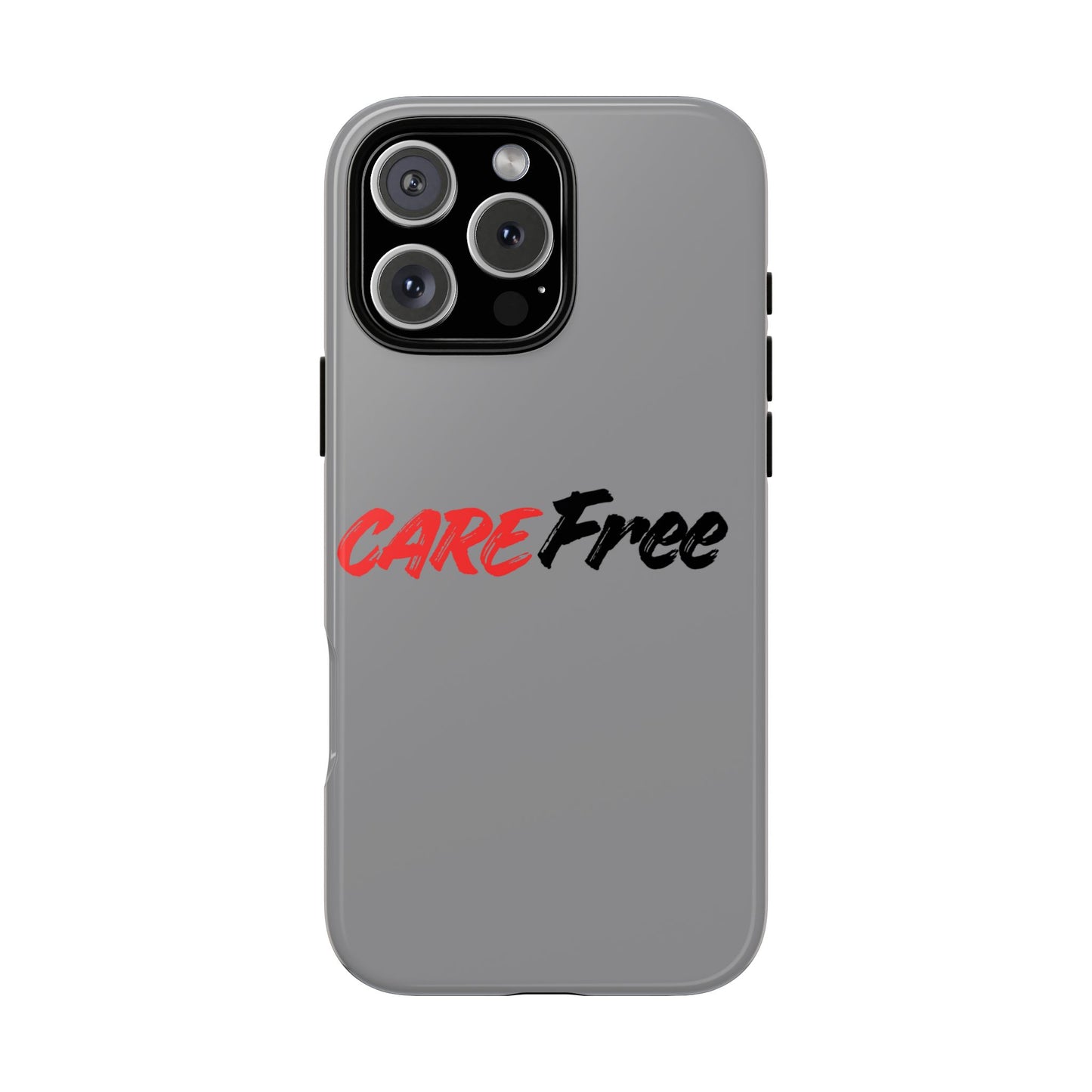CareFree Tough Phone Case — Slim Protective iPhone Cover with Bold Red & Black Script