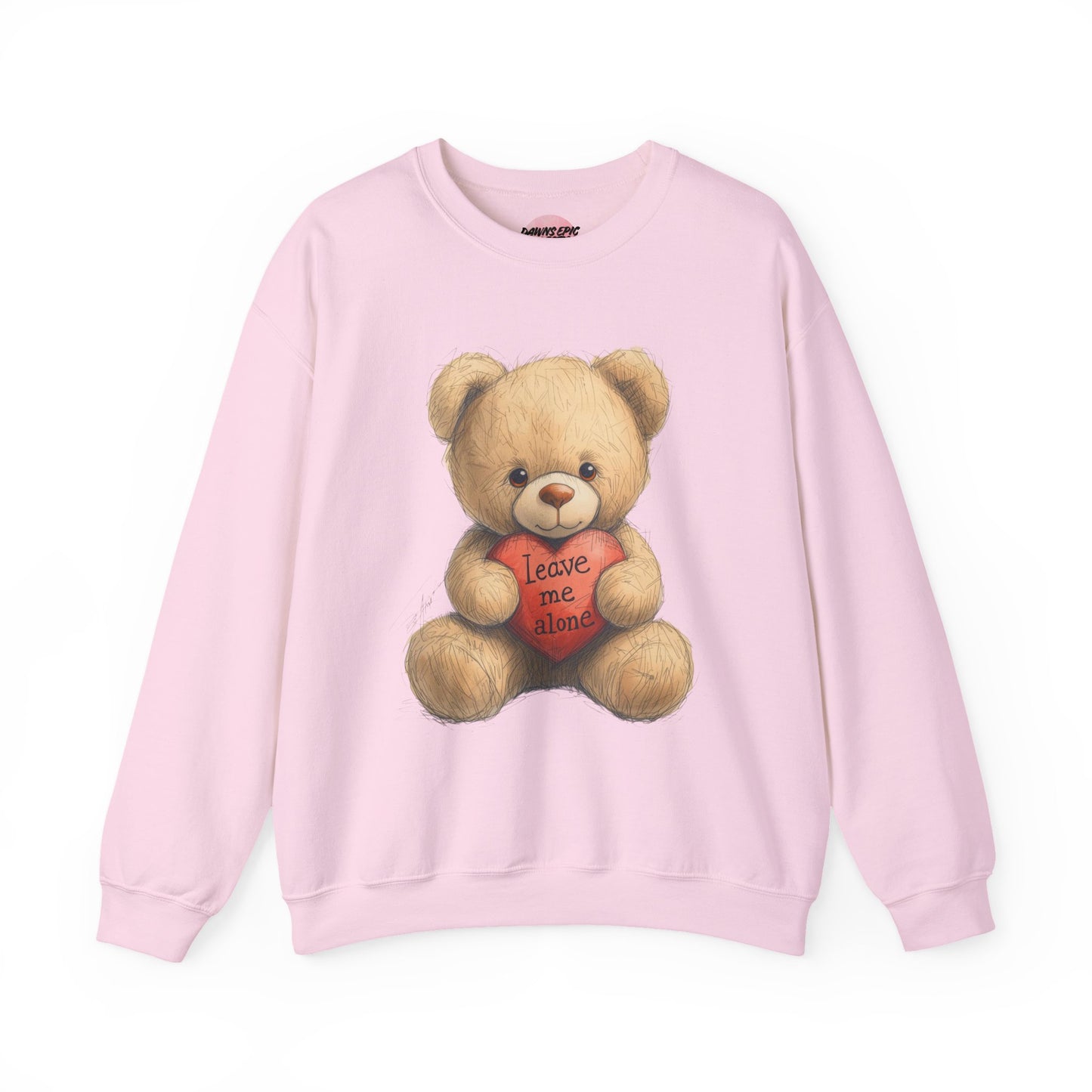 Crewneck Sweatshirt — Retro Teddy Holding 'Leave Me Alone' Heart