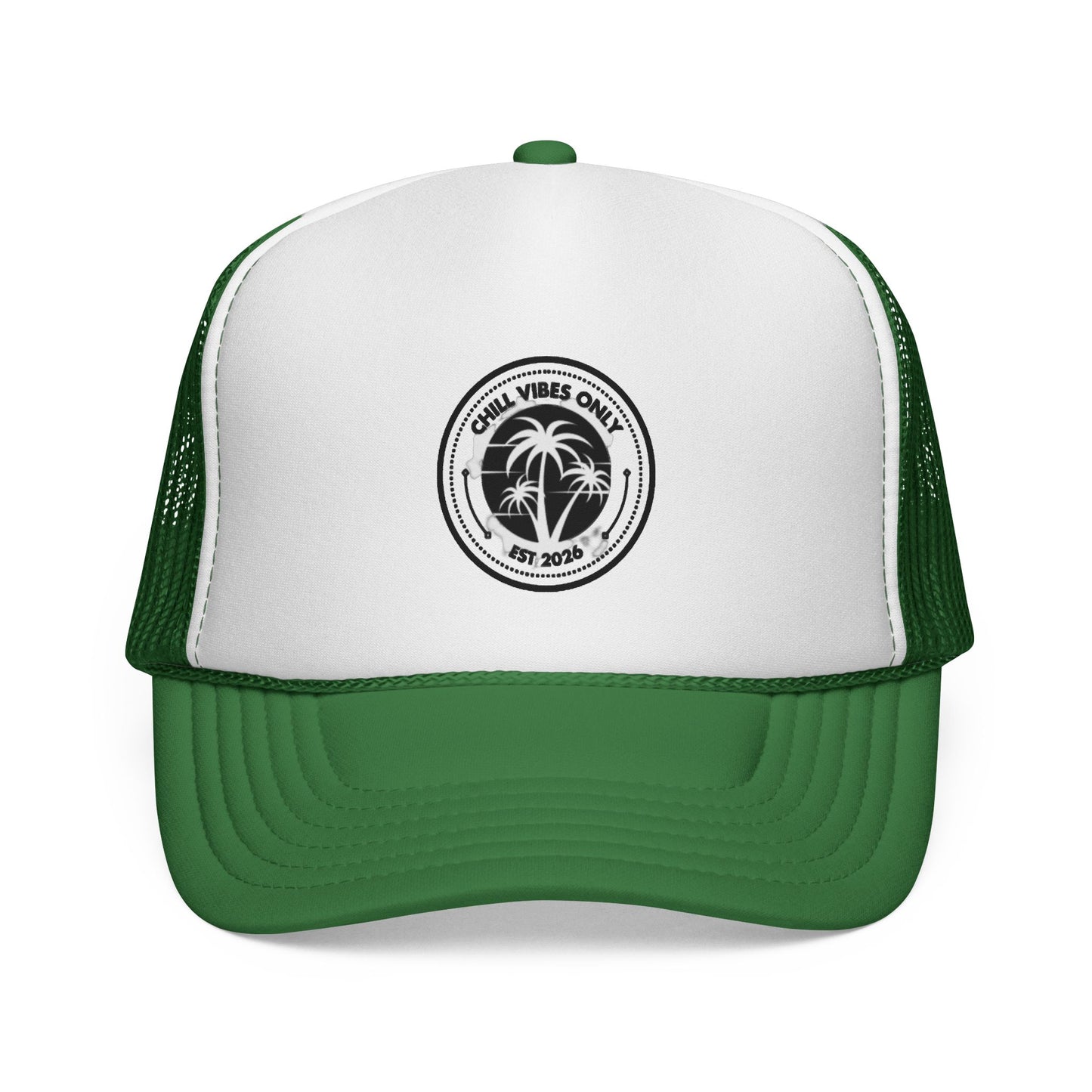 Palm Vibes Only Trucker Cap — Retro Beach Palm Tree Logo Hat